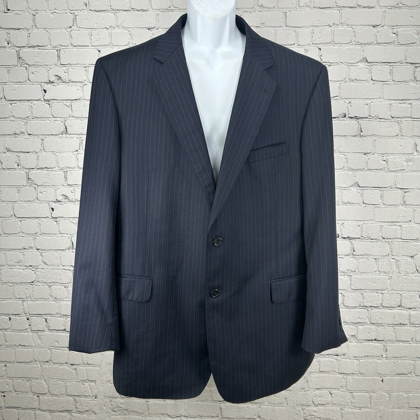 Jos A Bank Signature Gold Blue Wool Pinstripe 2 Button Suit Jacket Size 46LG