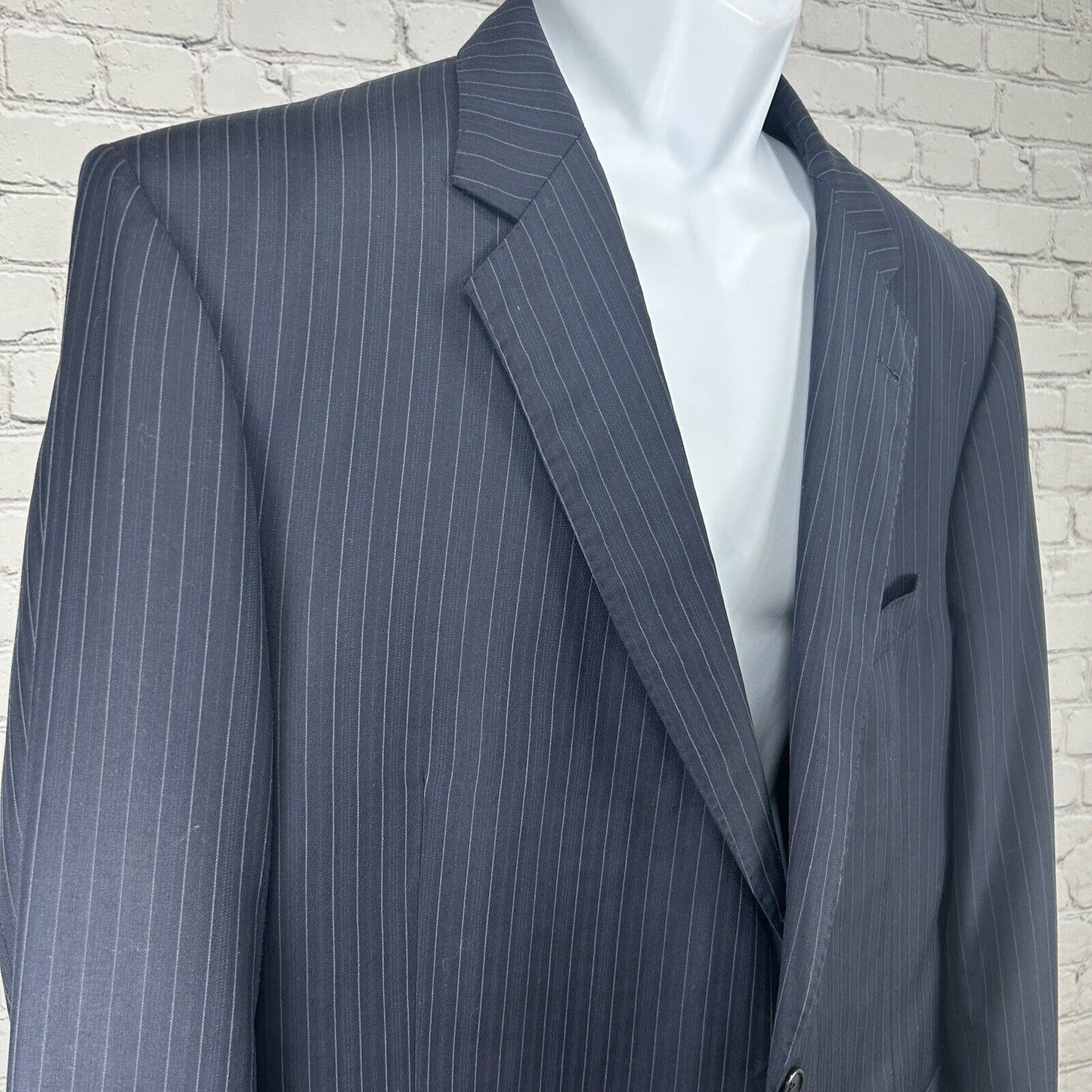 Jos A Bank Signature Gold Blue Wool Pinstripe 2 Button Suit Jacket Size 46LG