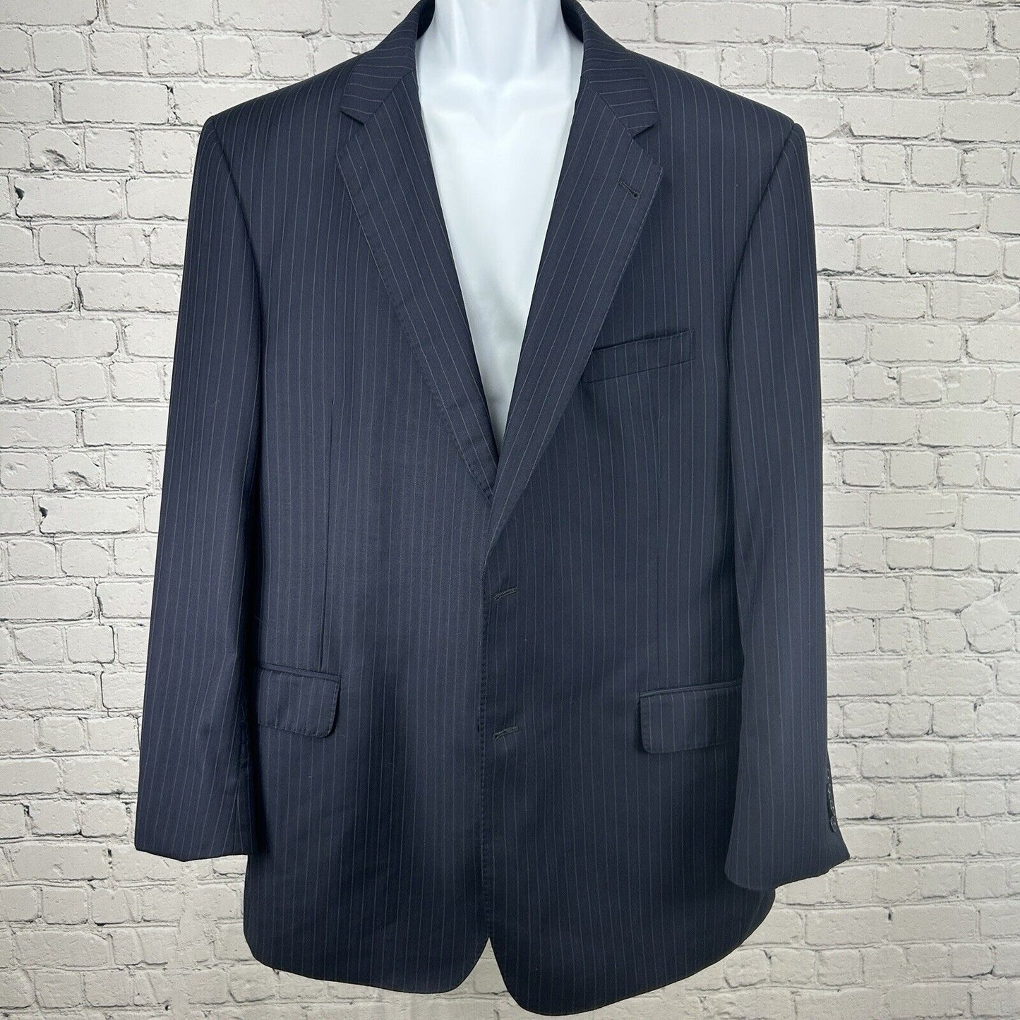 Jos A Bank Signature Gold Blue Wool Pinstripe 2 Button Suit Jacket Size 46LG