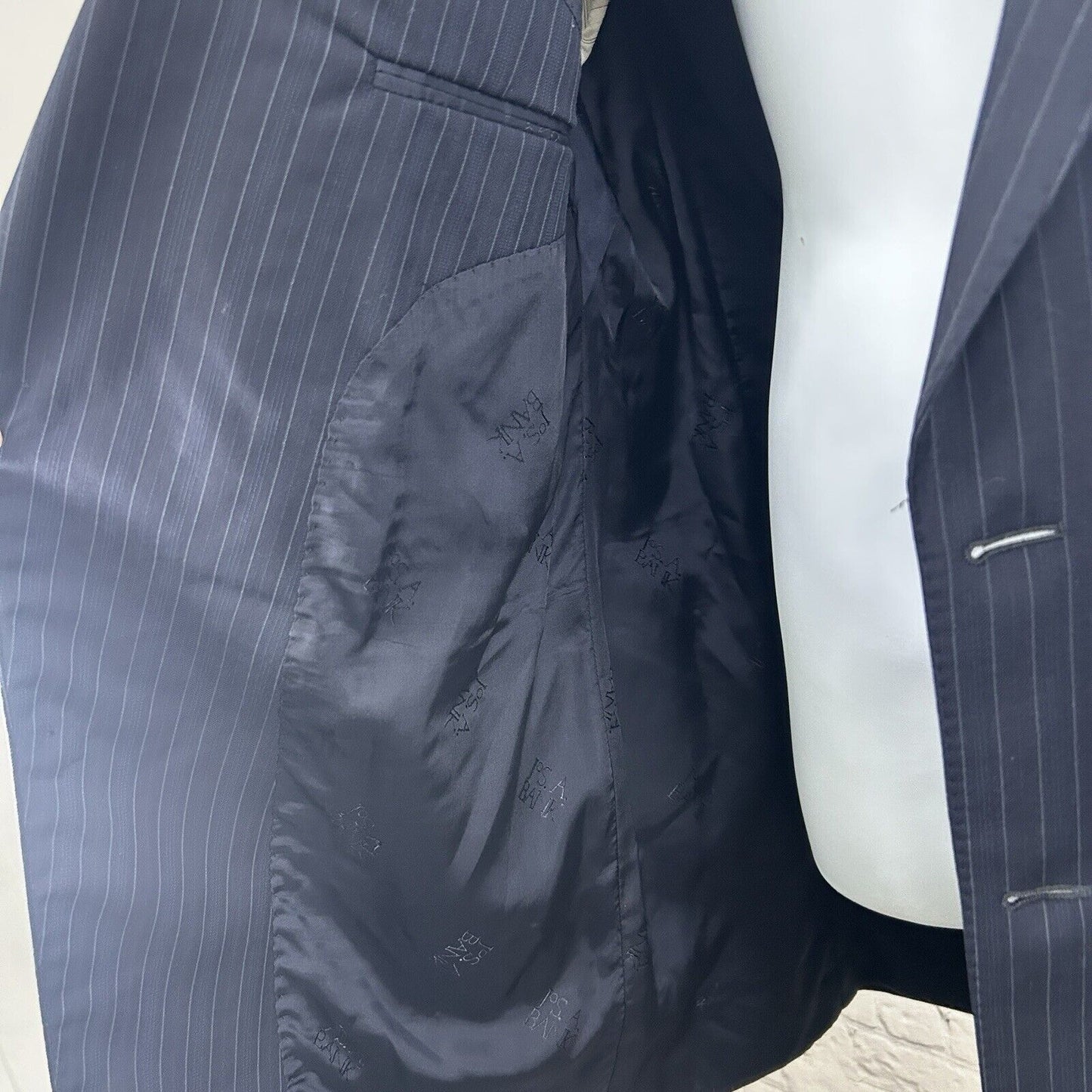 Jos A Bank Signature Gold Blue Wool Pinstripe 2 Button Suit Jacket Size 46LG