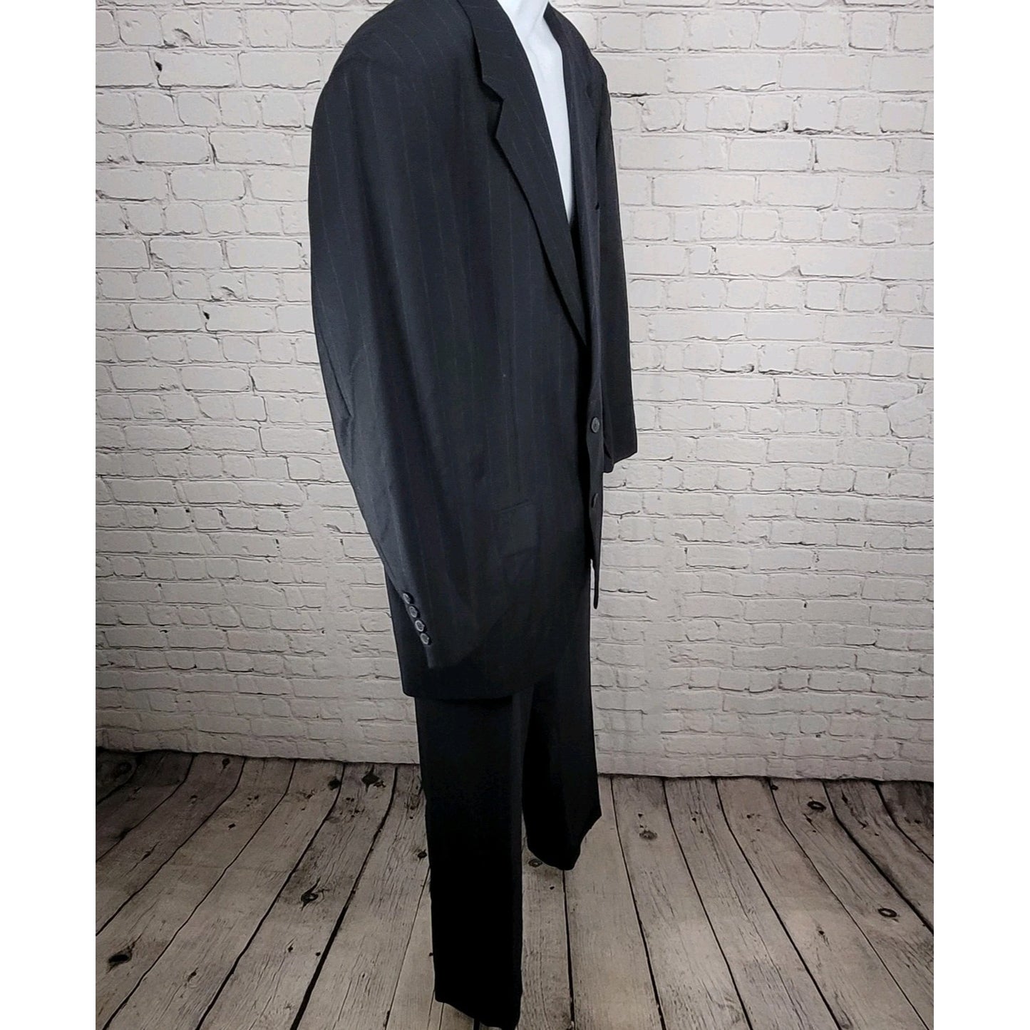 Greater Texas Clothing Navy Wool Pinstriped Full Suit USA Jacket 43 Pants 38x30