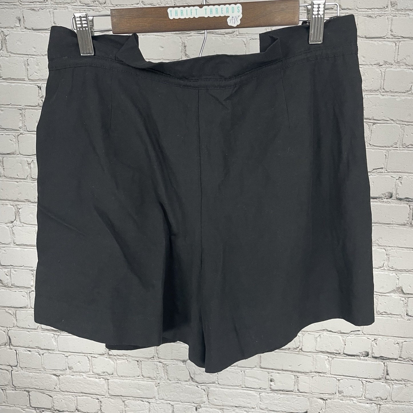 Zara Black Linen Cotton Pleated High Rise Paperbag Shorts Size Large L (32x3.5)