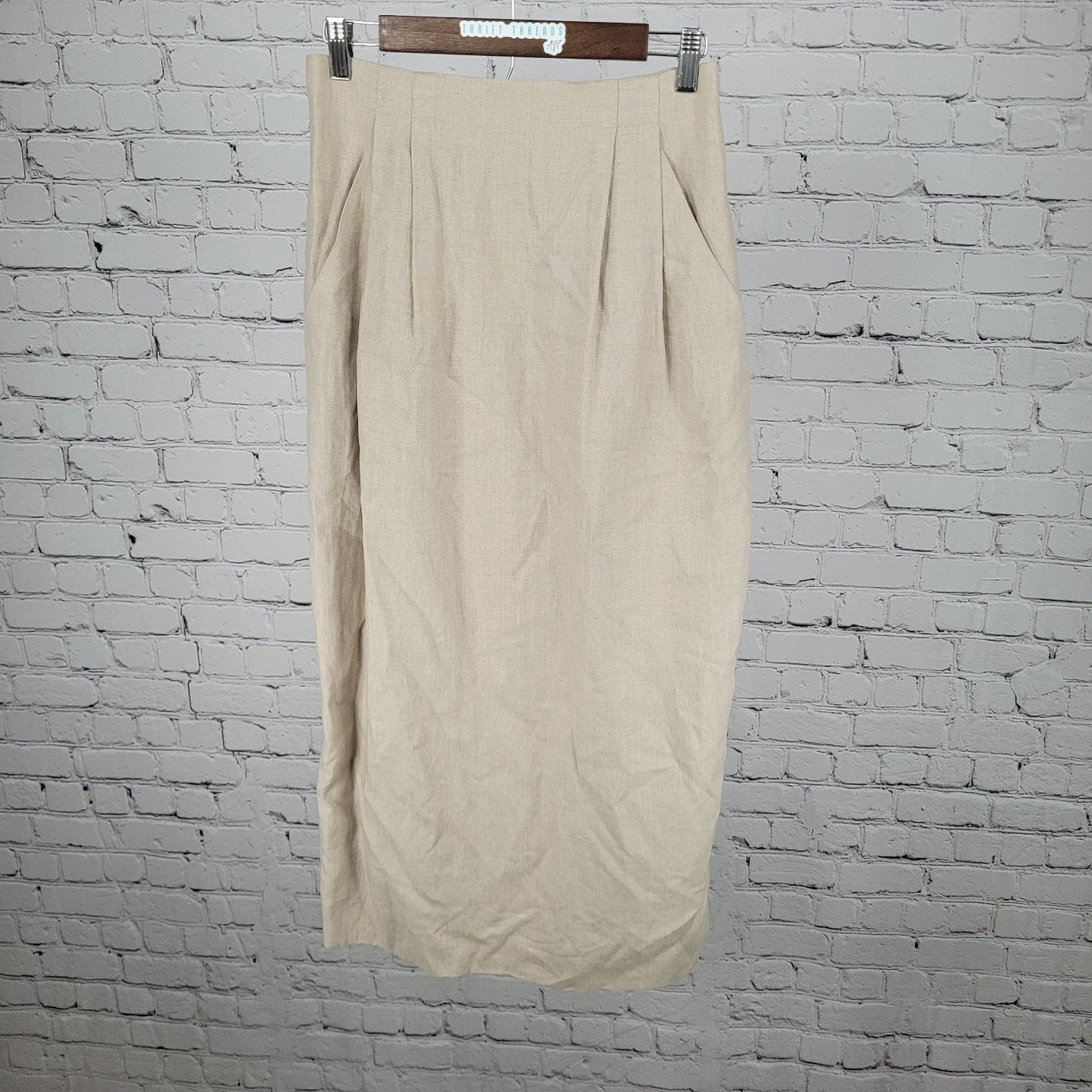 VTG NWT Valerie Stevens Beige 100% Linen Back Slit Lined Skirt Size 10 (27x35)