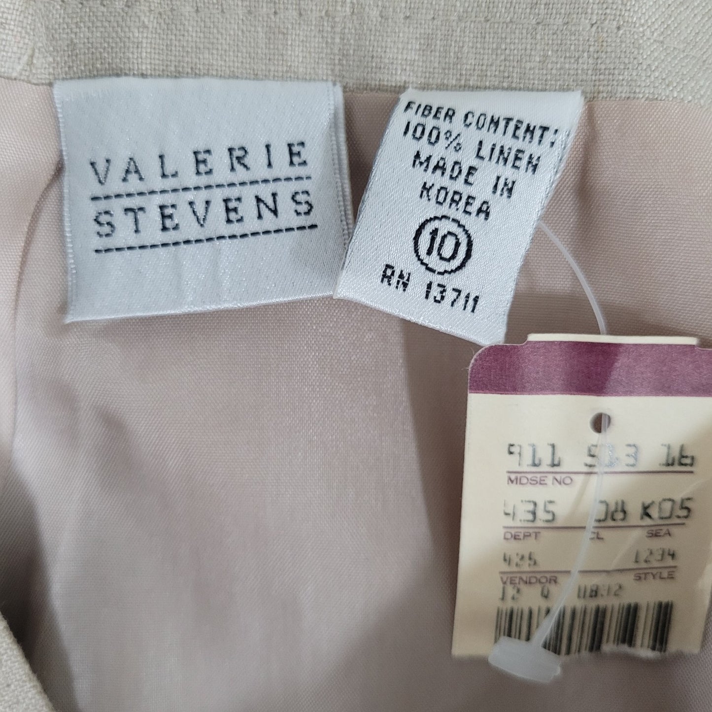 VTG NWT Valerie Stevens Beige 100% Linen Back Slit Lined Skirt Size 10 (27x35)
