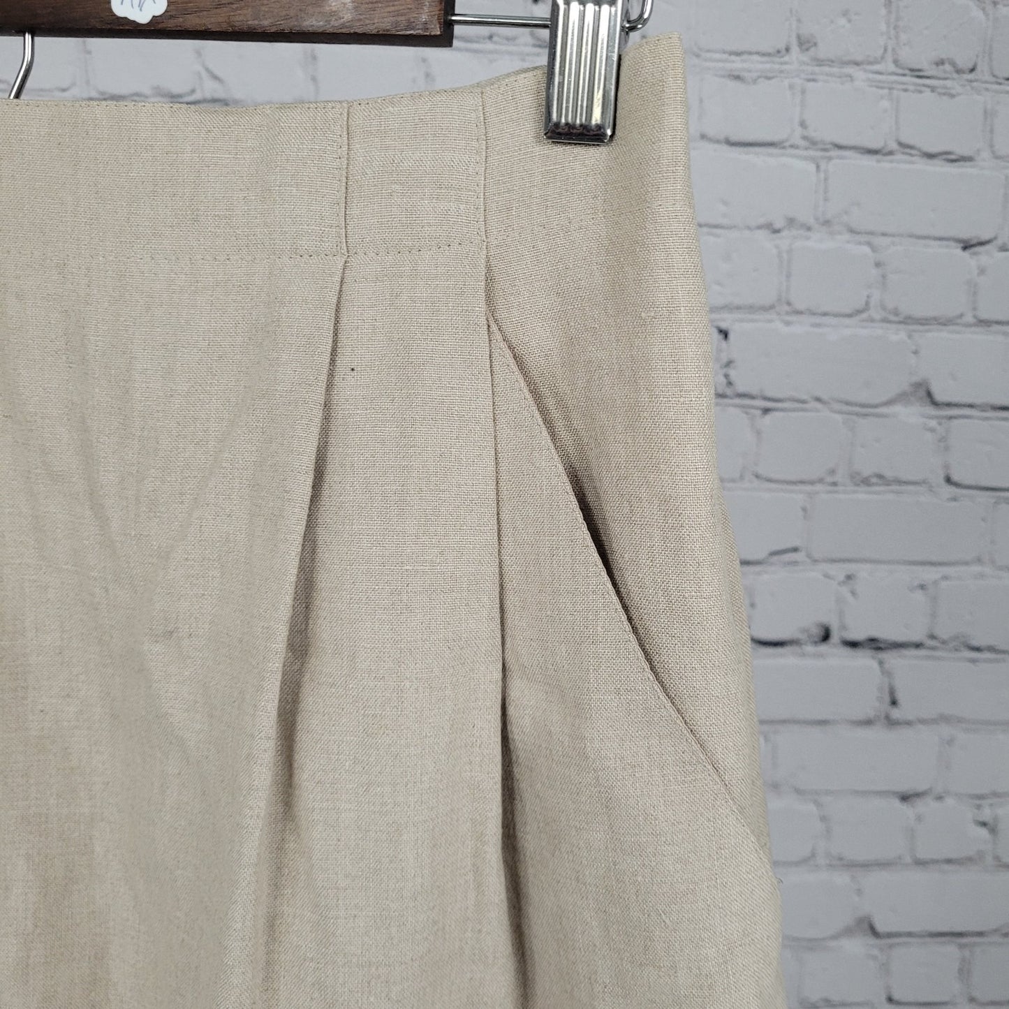 VTG NWT Valerie Stevens Beige 100% Linen Back Slit Lined Skirt Size 10 (27x35)