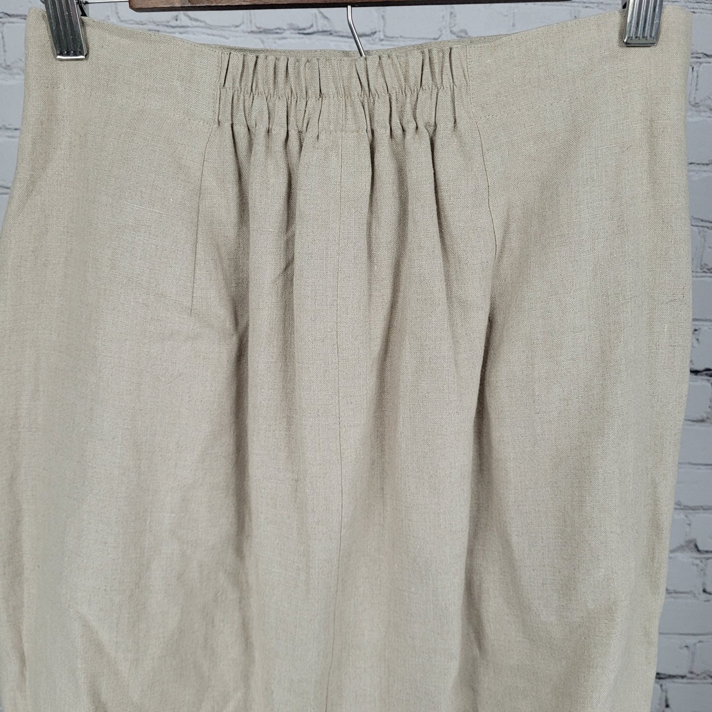 VTG NWT Valerie Stevens Beige 100% Linen Back Slit Lined Skirt Size 10 (27x35)