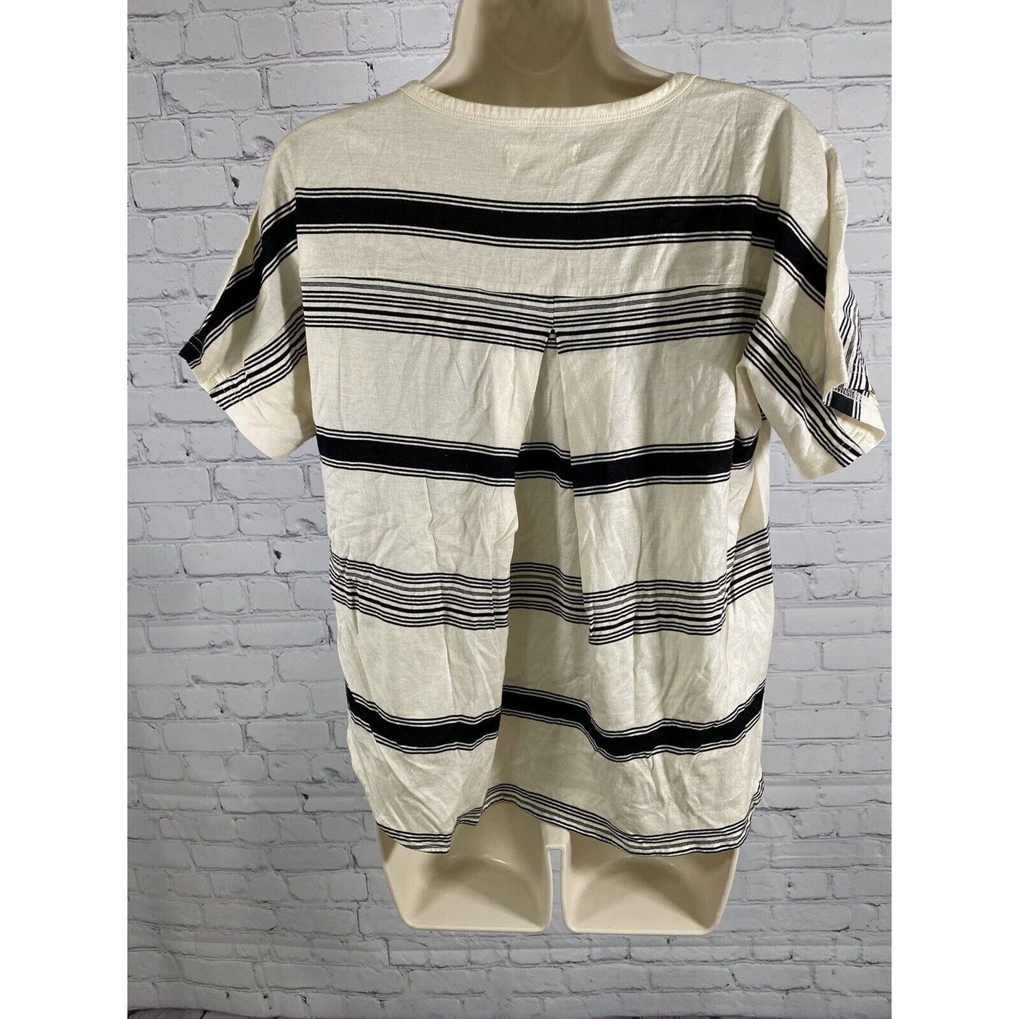 Madewell Black Beige V Neck Striped Short Sleeve T Shirt Blouse S