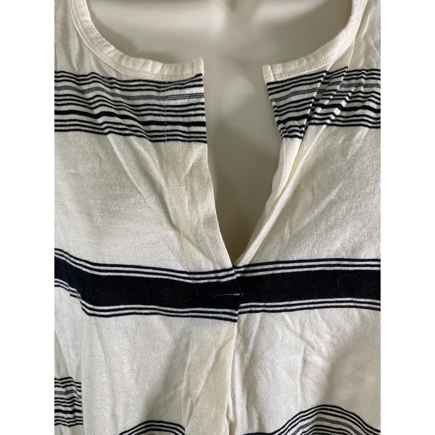 Madewell Black Beige V Neck Striped Short Sleeve T Shirt Blouse S