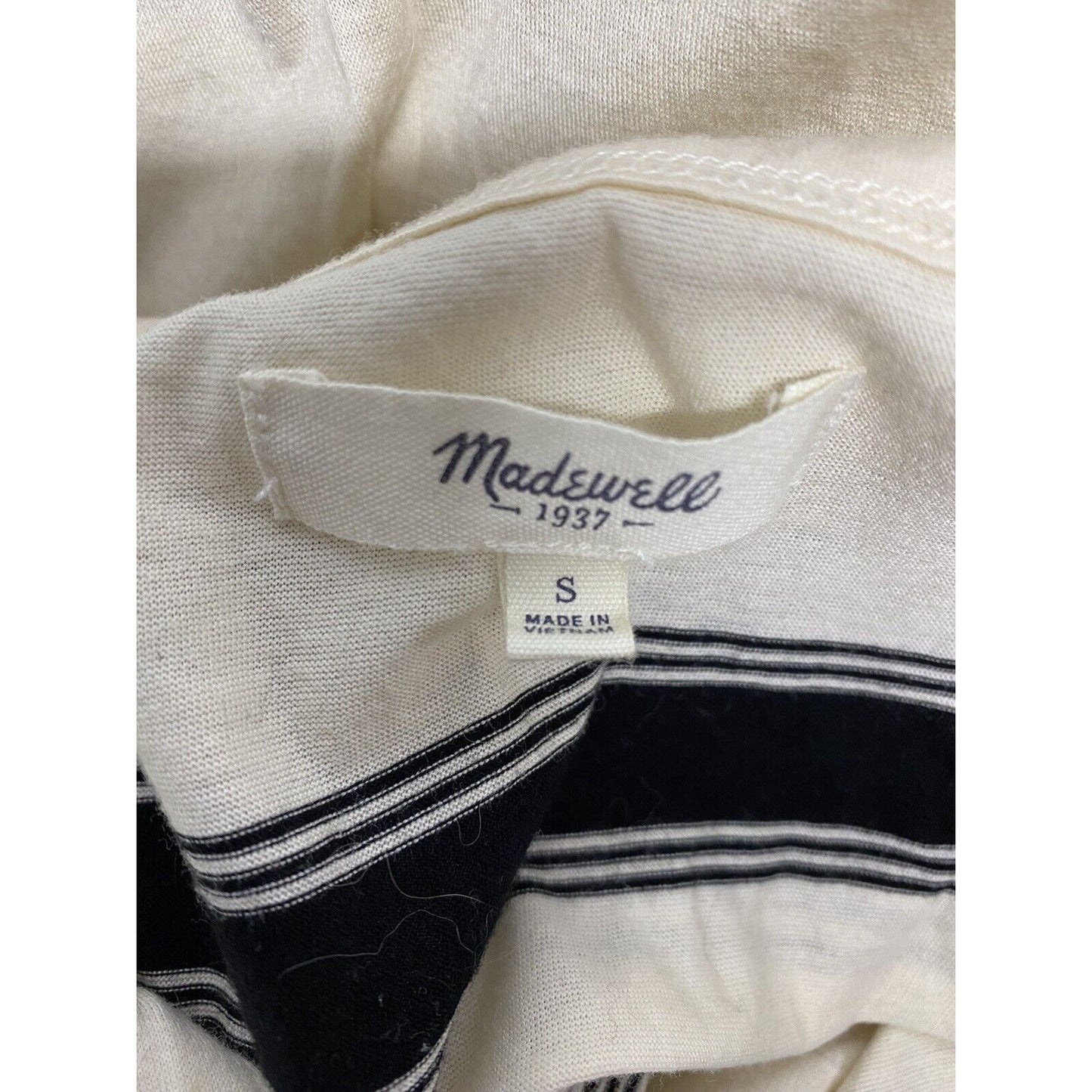 Madewell Black Beige V Neck Striped Short Sleeve T Shirt Blouse S