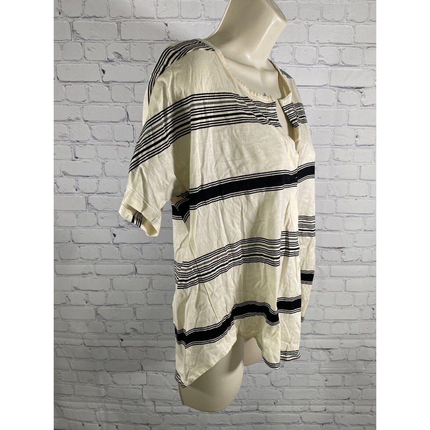 Madewell Black Beige V Neck Striped Short Sleeve T Shirt Blouse S