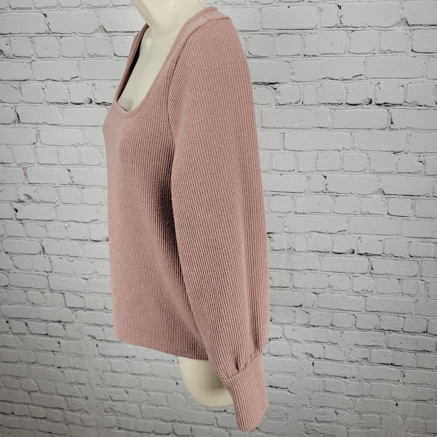 Madewell Blush Pink Square Neck Puff Long Sleeve Pullover Sweater Size Small S