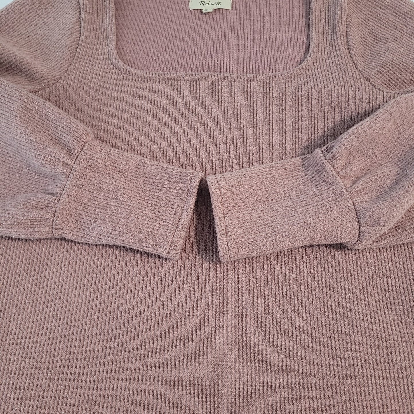 Madewell Blush Pink Square Neck Puff Long Sleeve Pullover Sweater Size Small S