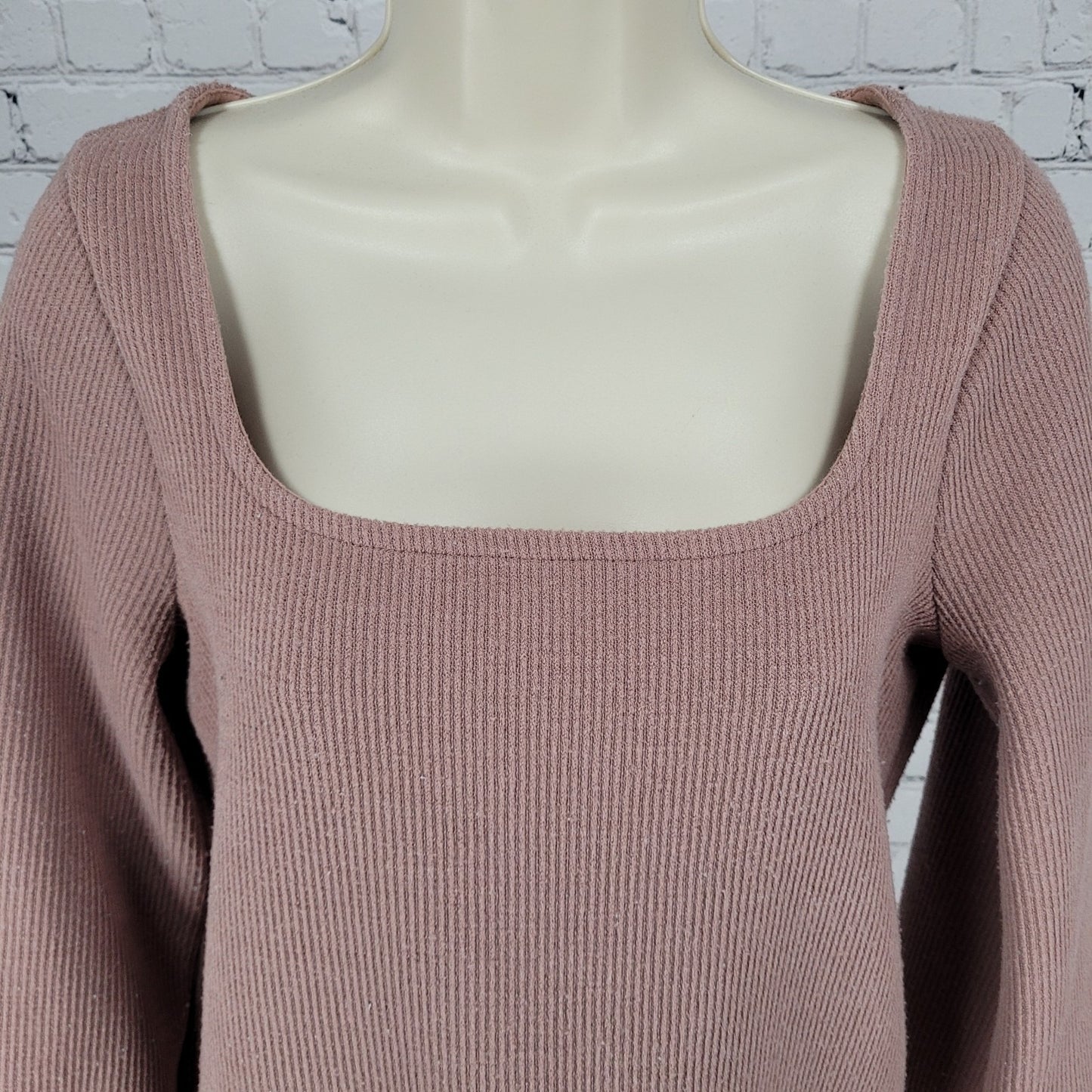 Madewell Blush Pink Square Neck Puff Long Sleeve Pullover Sweater Size Small S