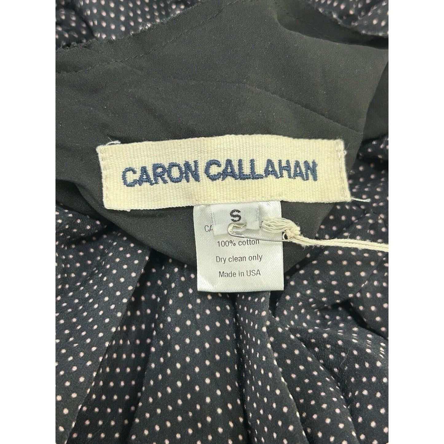 NWT Caron Callahan Pico Black Micro Dot USA Raw Hem Dress Size Small S MSRP $552