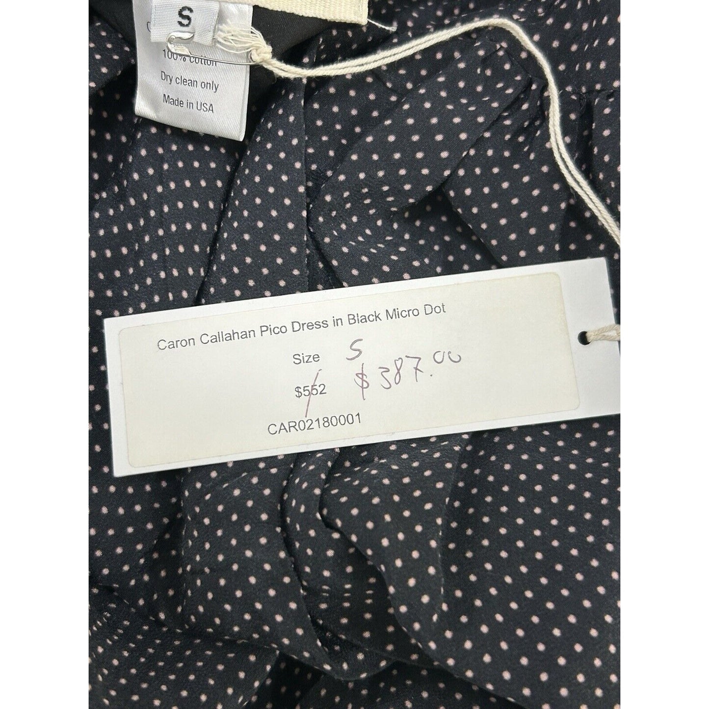 NWT Caron Callahan Pico Black Micro Dot USA Raw Hem Dress Size Small S MSRP $552