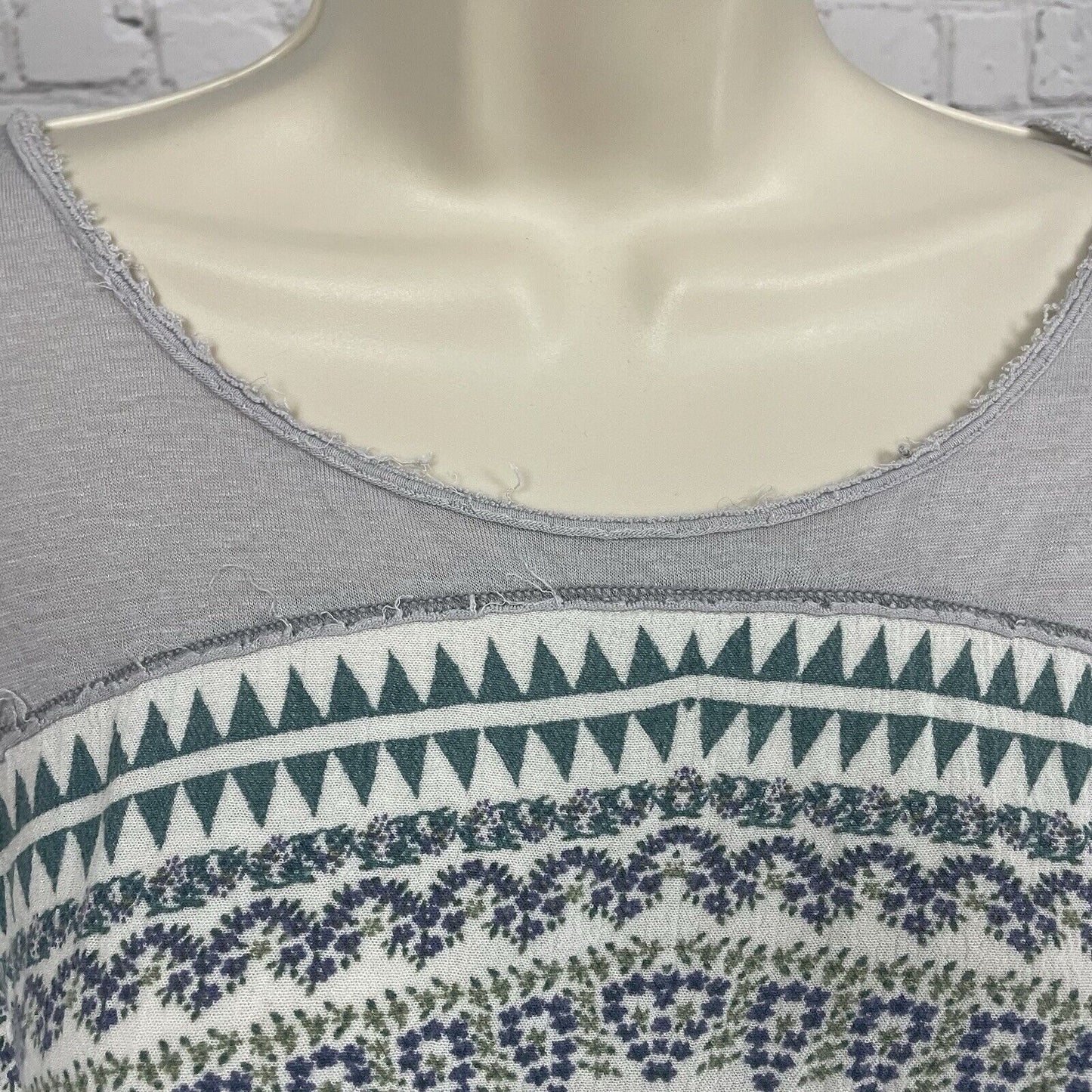 Free People Relaxed Fit Geometric Floral Linen Blend Short Sleeve Shirt Size XS