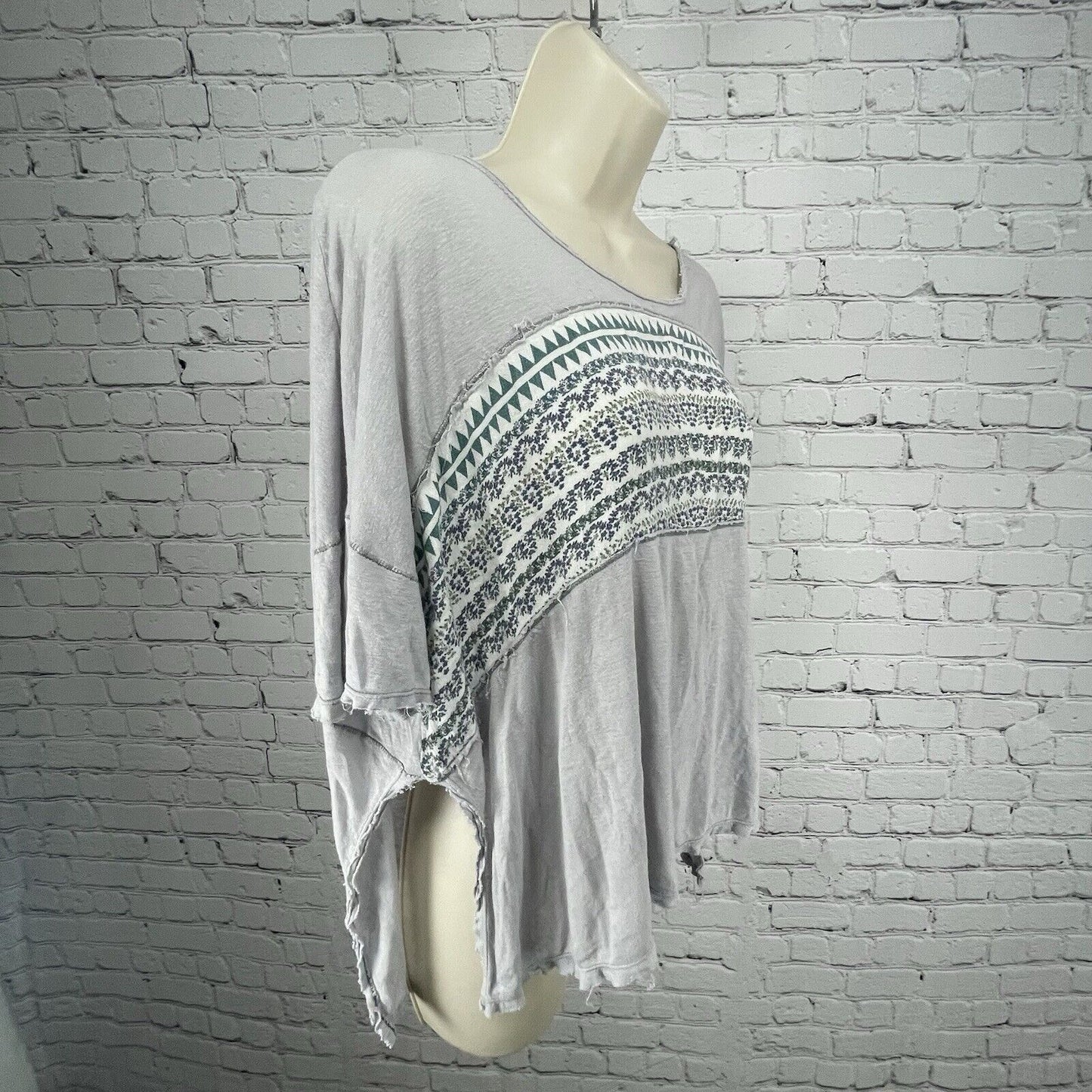 Free People Relaxed Fit Geometric Floral Linen Blend Short Sleeve Shirt Size XS