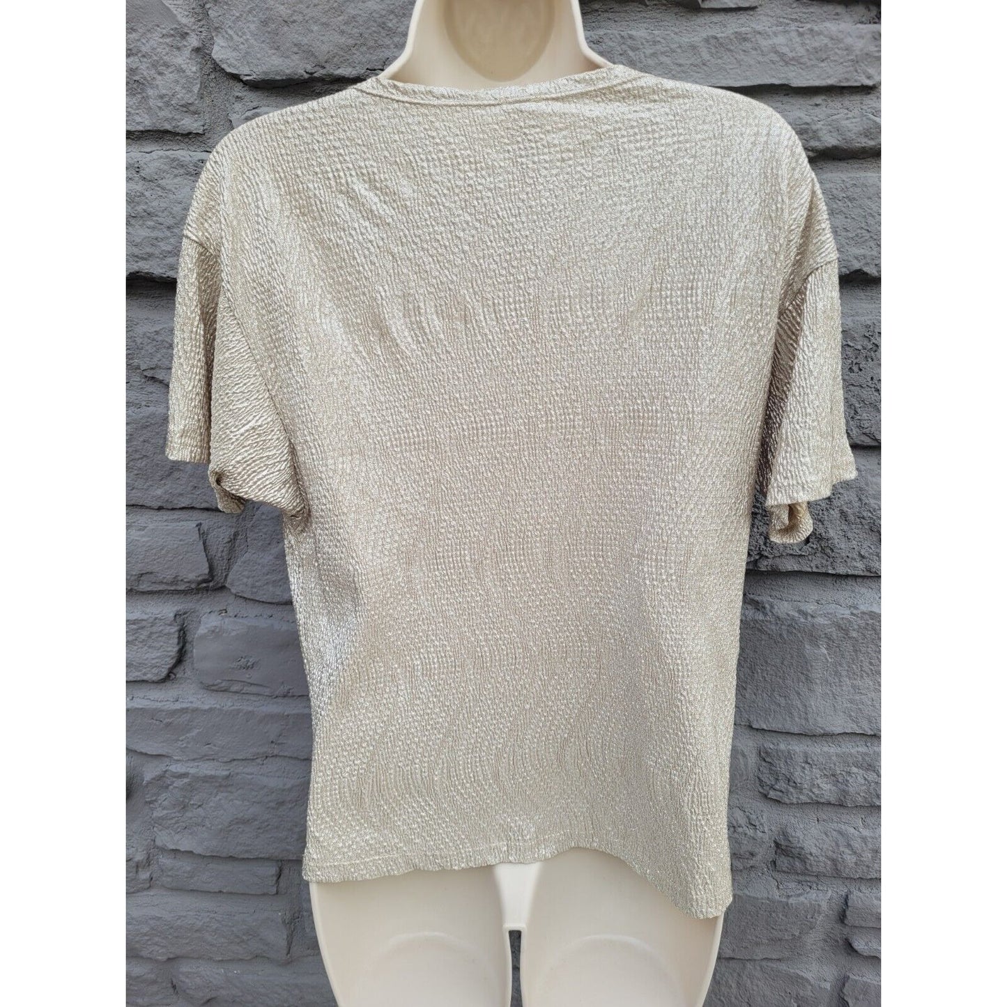 Francesca's Love Note Paper Textured Gold Silver Top Blouse Size Medium