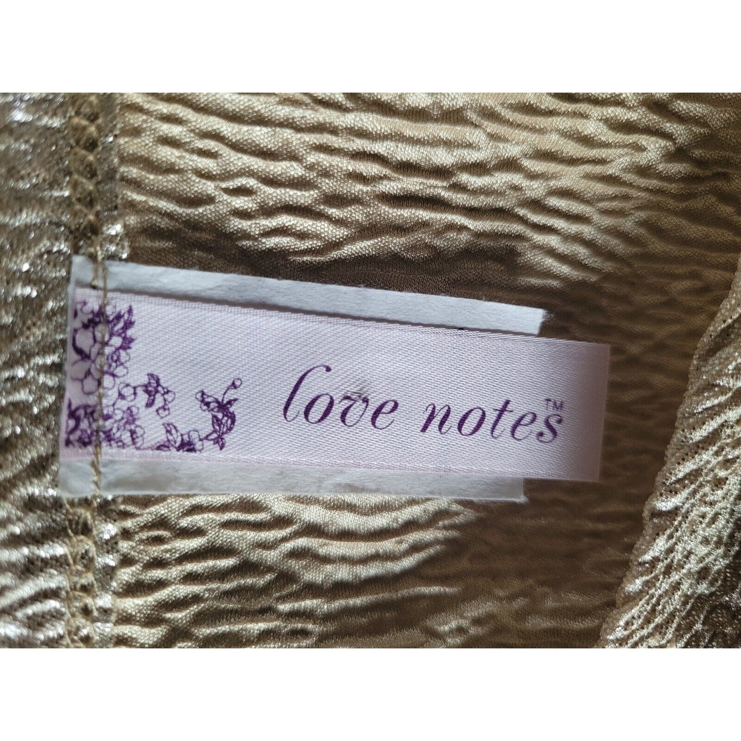 Francesca's Love Note Paper Textured Gold Silver Top Blouse Size Medium
