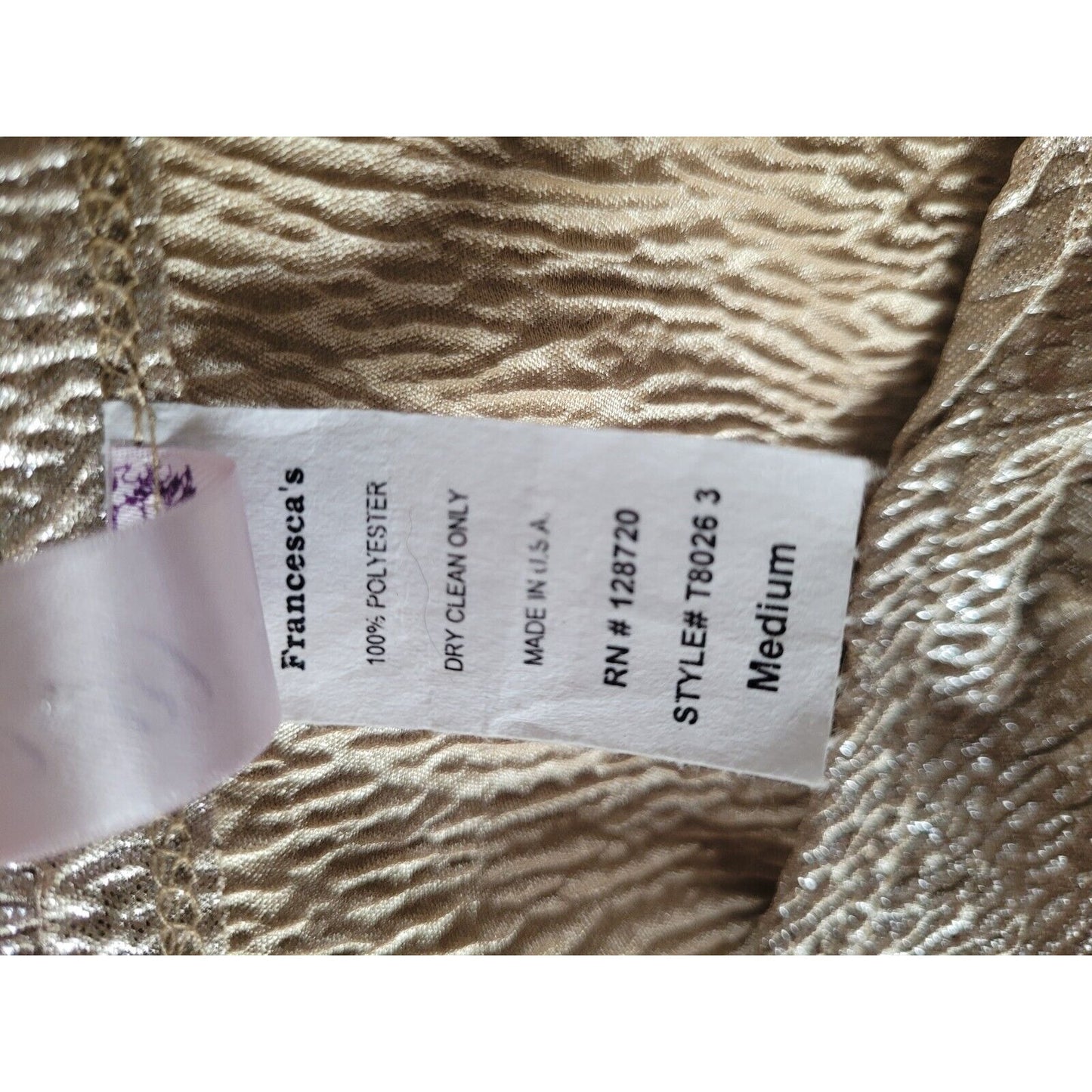 Francesca's Love Note Paper Textured Gold Silver Top Blouse Size Medium