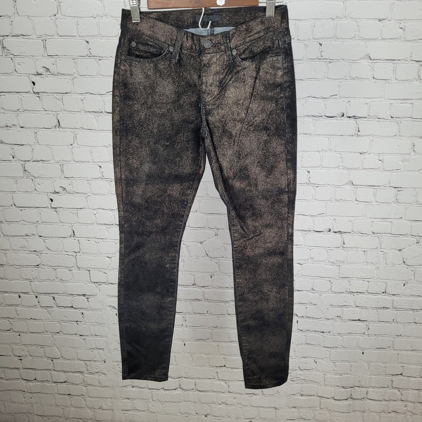 7 For All Mankind Black Metallic Shimmer Low Rise Skinny Pants Size 25 (25x29)