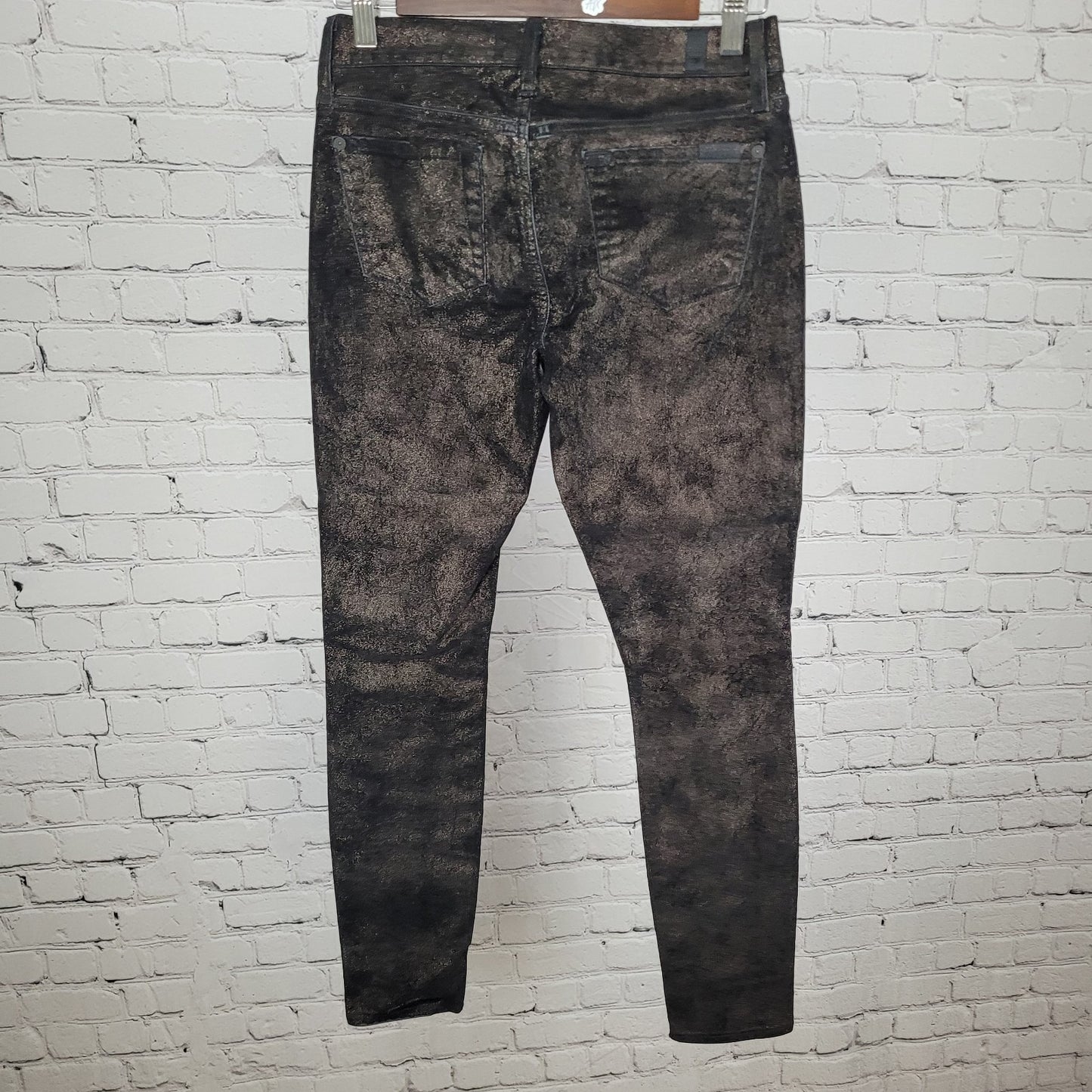 7 For All Mankind Black Metallic Shimmer Low Rise Skinny Pants Size 25 (25x29)