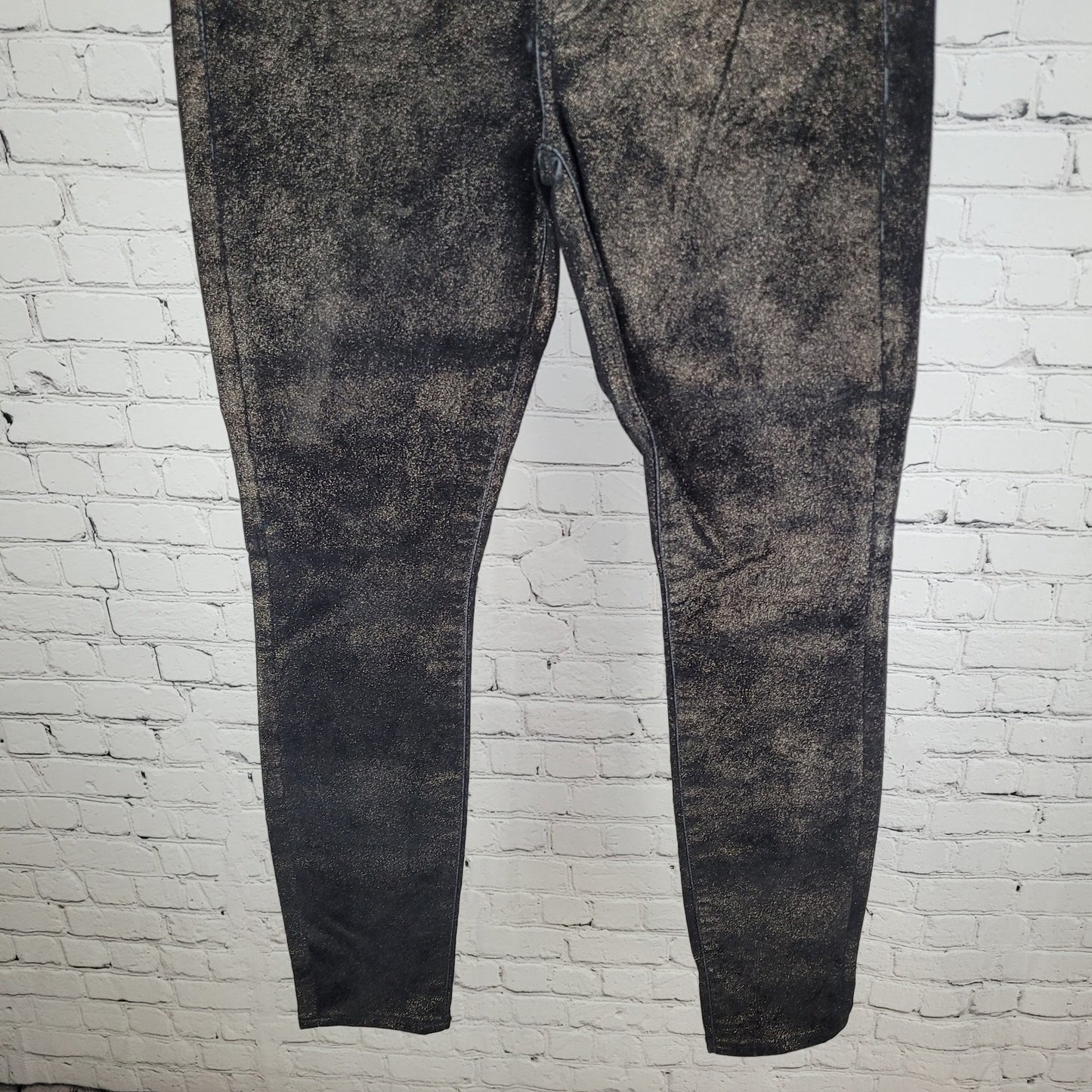 7 For All Mankind Black Metallic Shimmer Low Rise Skinny Pants Size 25 (25x29)