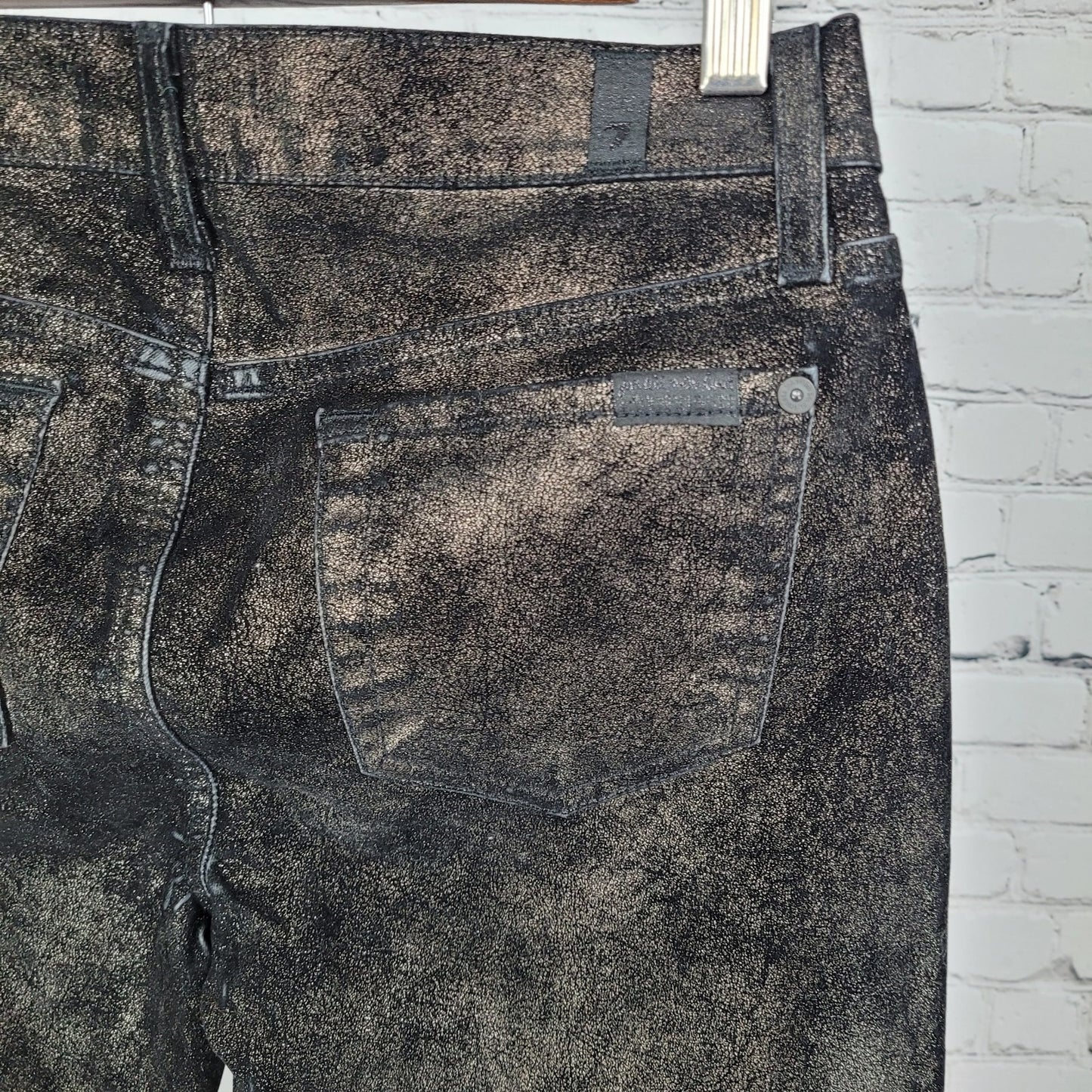 7 For All Mankind Black Metallic Shimmer Low Rise Skinny Pants Size 25 (25x29)