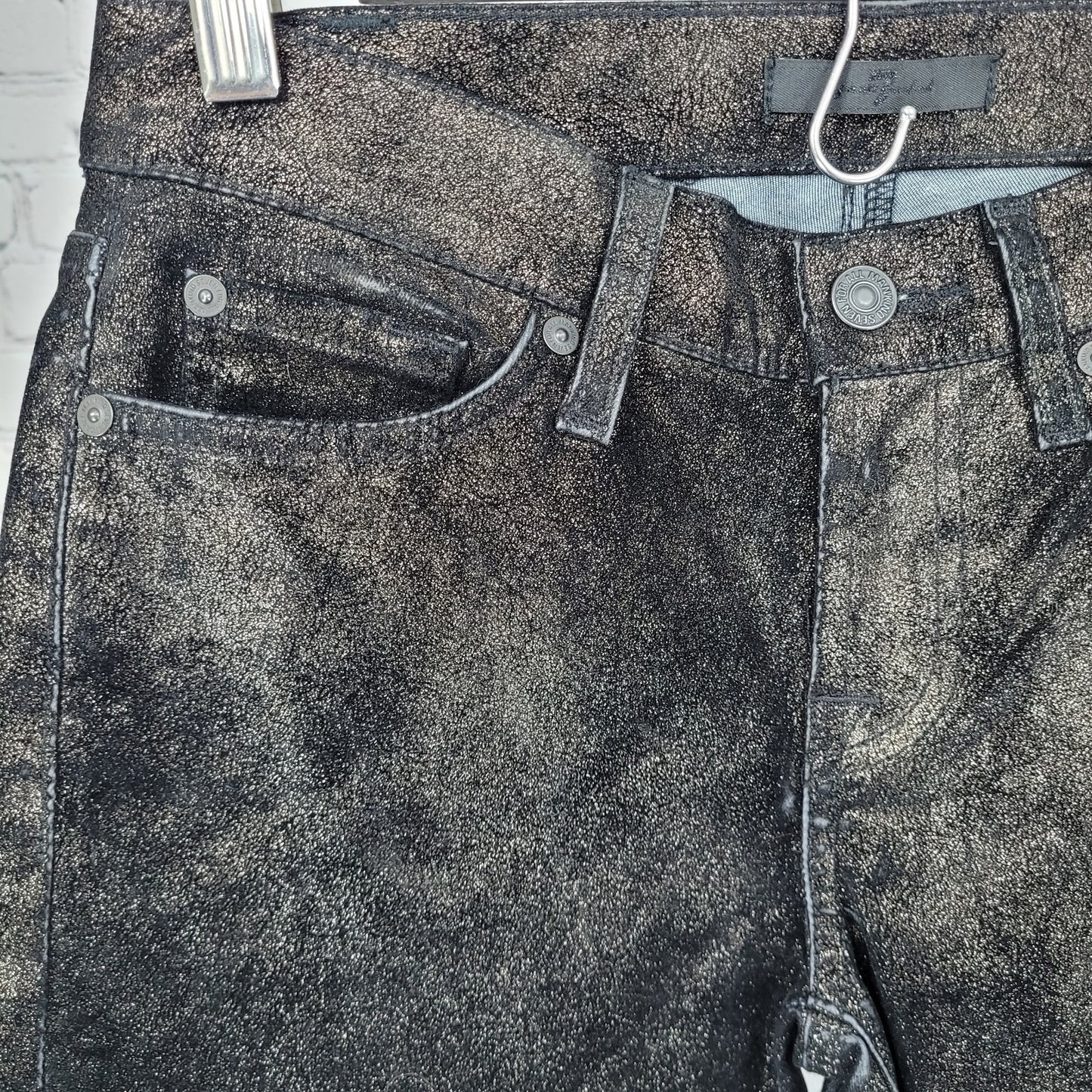 7 For All Mankind Black Metallic Shimmer Low Rise Skinny Pants Size 25 (25x29)