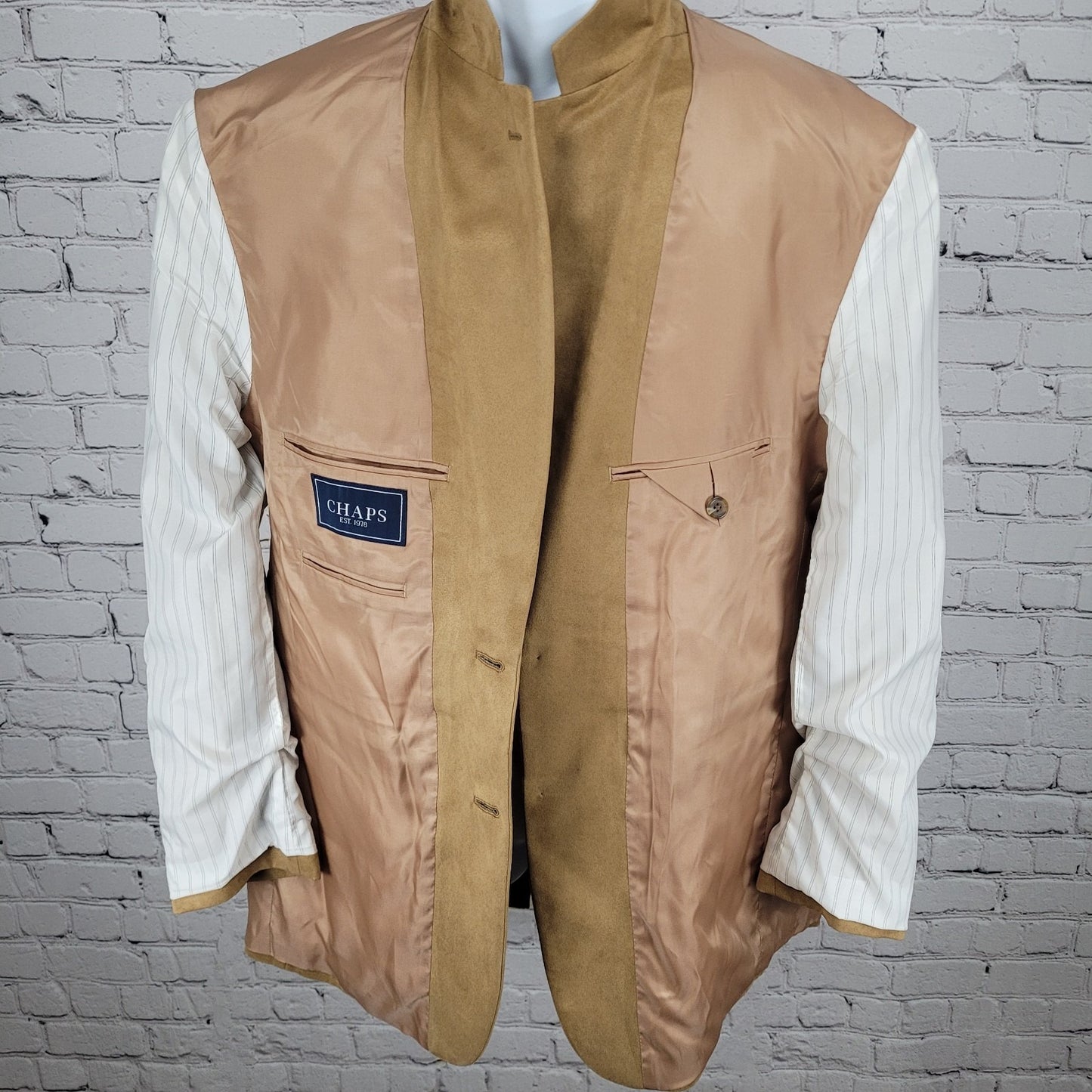 Chaps Ralph Lauren Tan Microfiber 2 Button Vented Notch Blazer Jacket Size 42