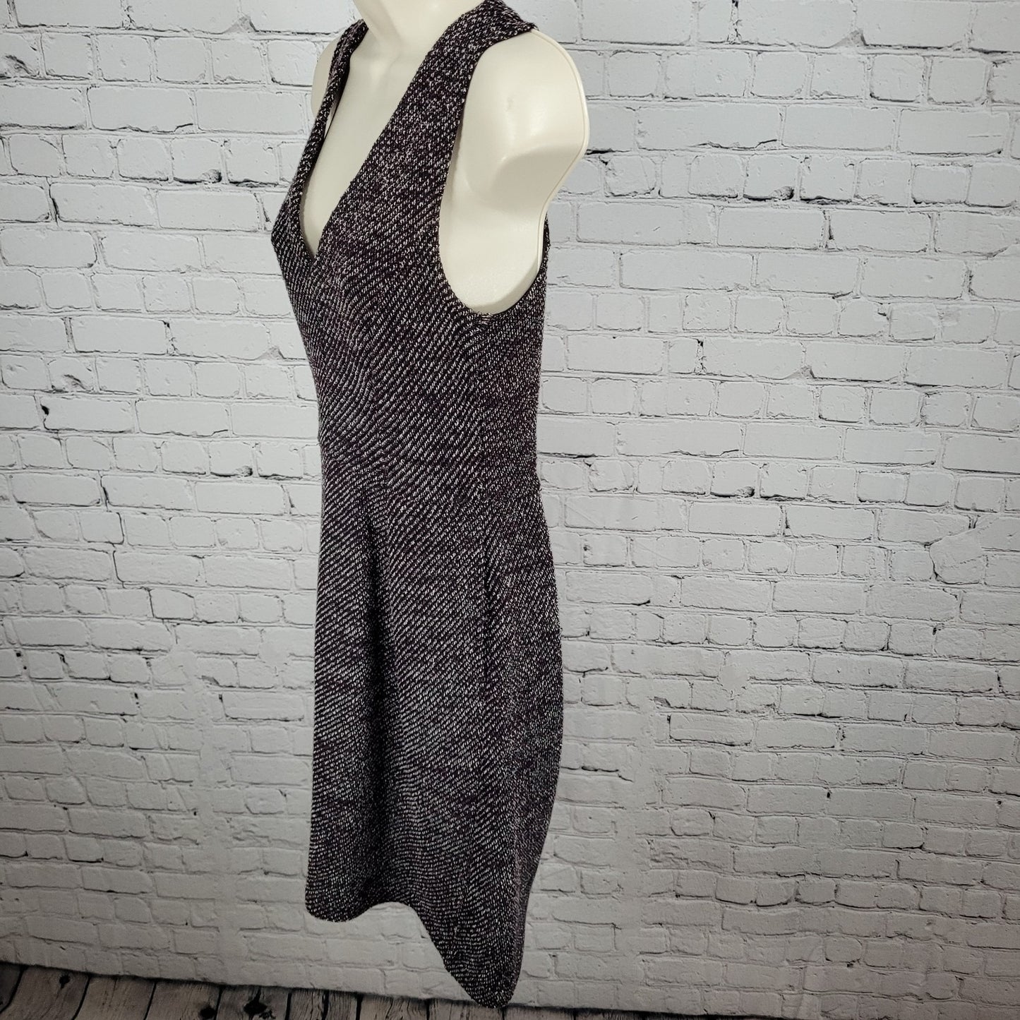 Madewell Purple & Black Plunge Pleated Pockets Fit & Flare Dress Size Small S