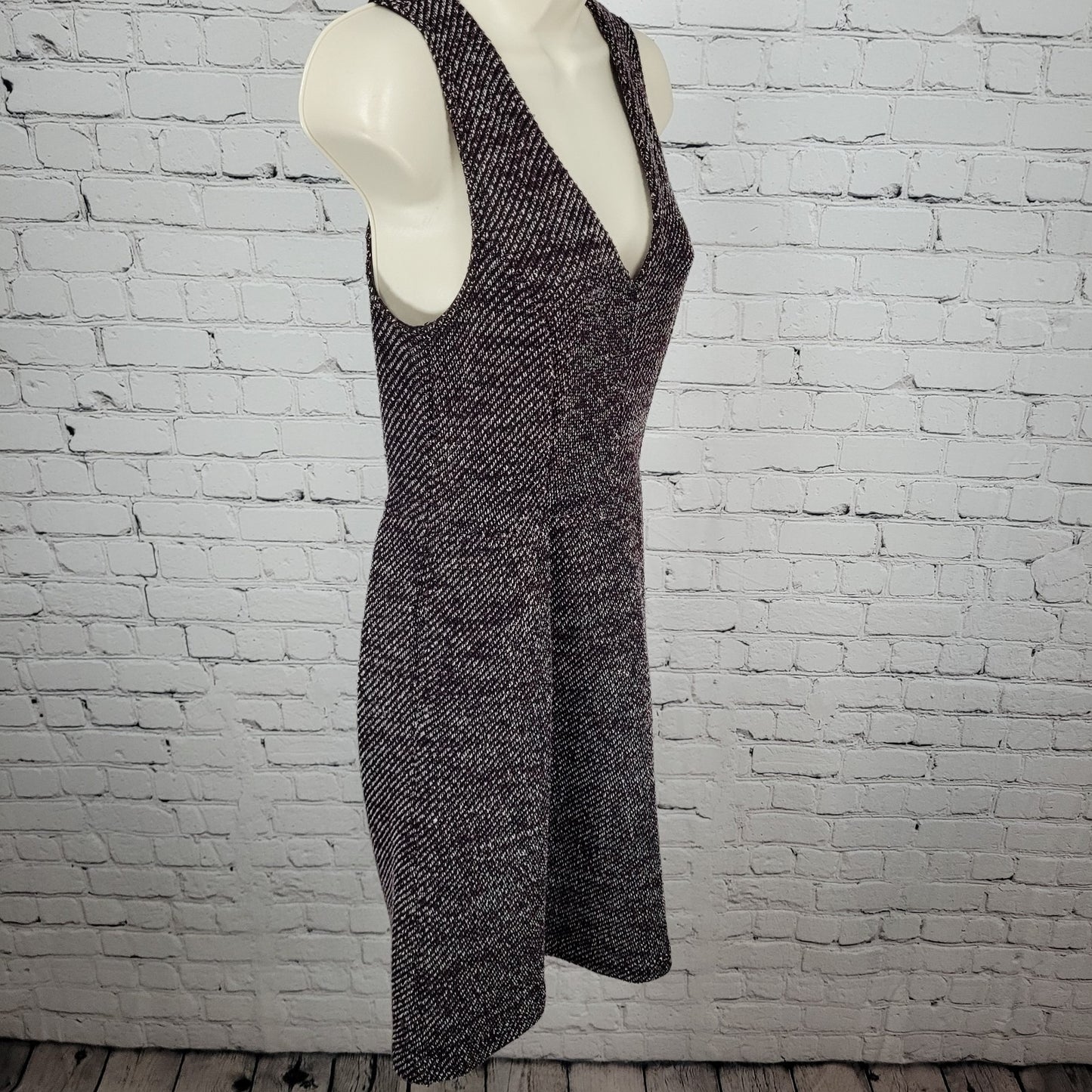Madewell Purple & Black Plunge Pleated Pockets Fit & Flare Dress Size Small S