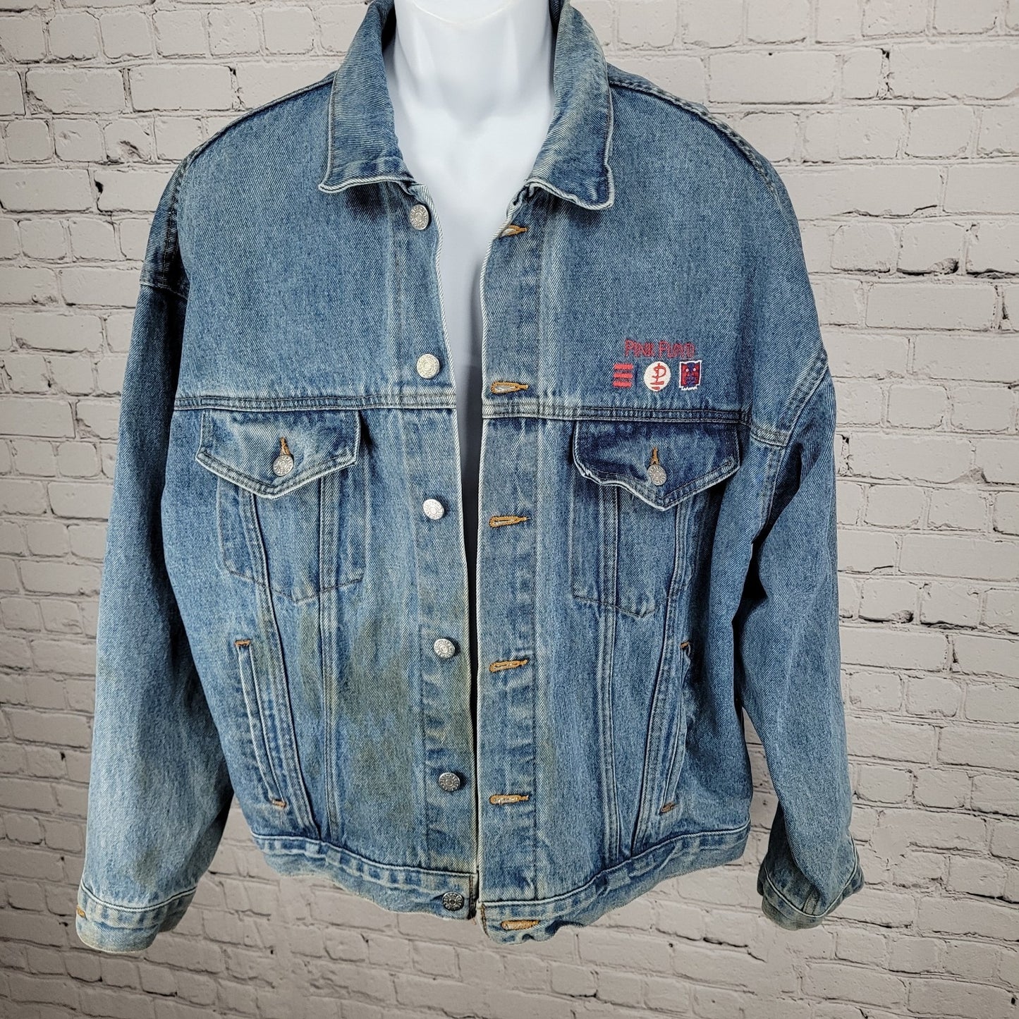 VTG Brockum Heavy Denim Pink Floyd Rock Grunge Jacket USA Made Size Large L