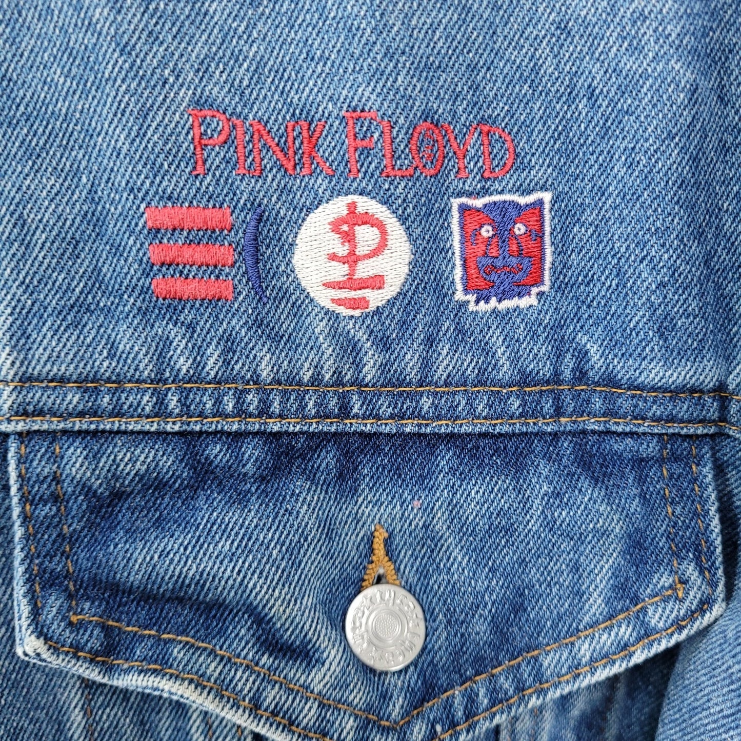 VTG Brockum Heavy Denim Pink Floyd Rock Grunge Jacket USA Made Size Large L
