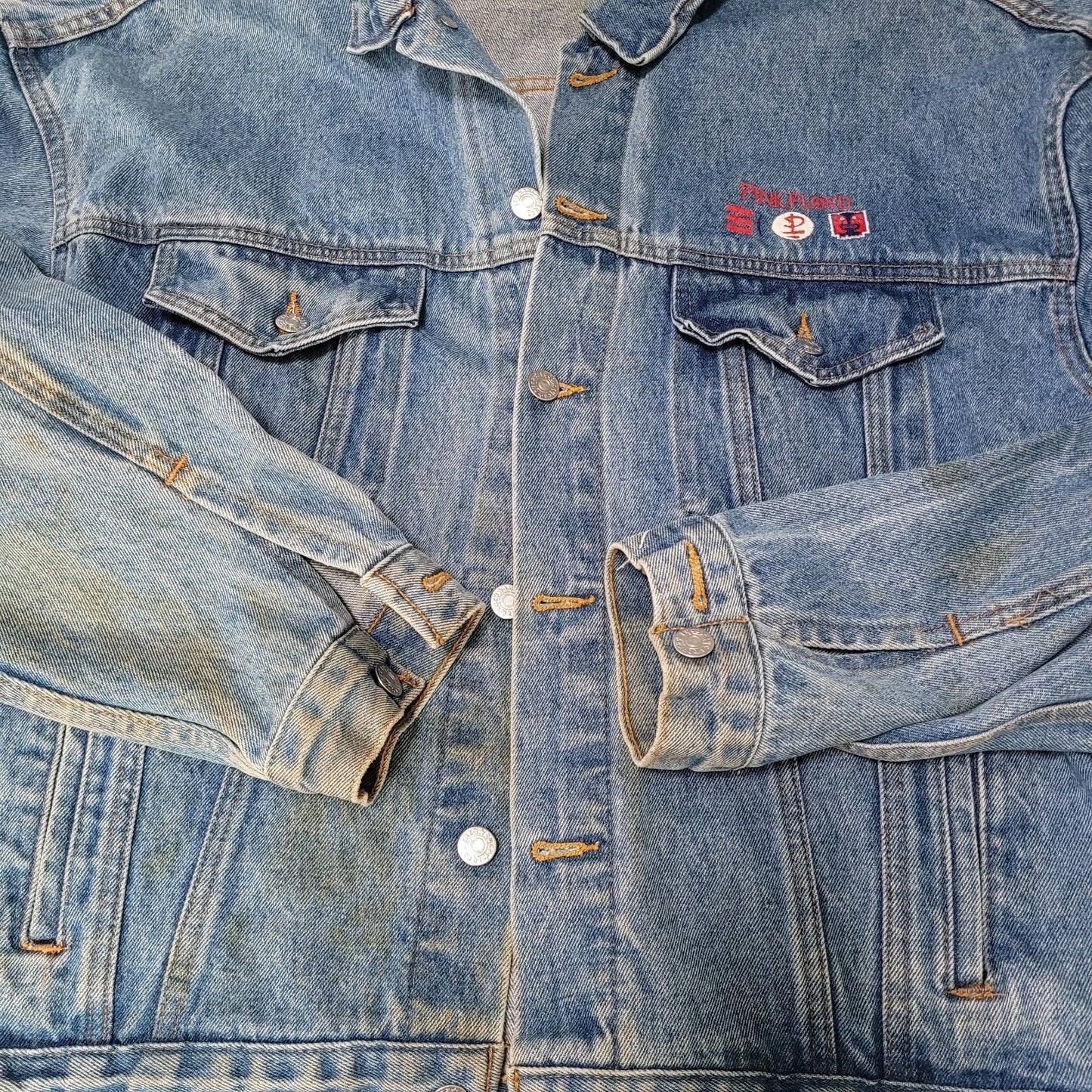 VTG Brockum Heavy Denim Pink Floyd Rock Grunge Jacket USA Made Size Large L