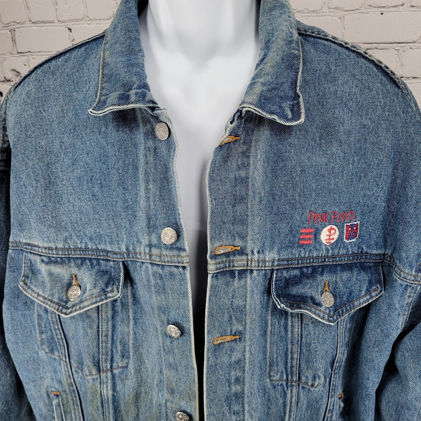 VTG Brockum Heavy Denim Pink Floyd Rock Grunge Jacket USA Made Size Large L