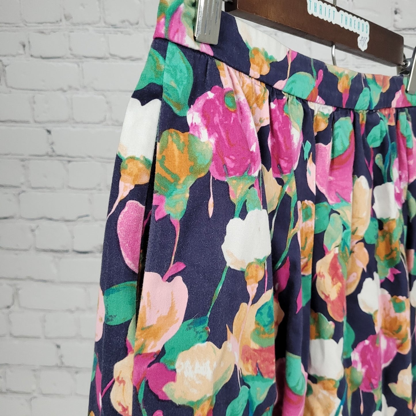 J.CREW Navy Floral Cotton Ruched Pockets Unlined A-Line Skirt Size 2 (26x21)