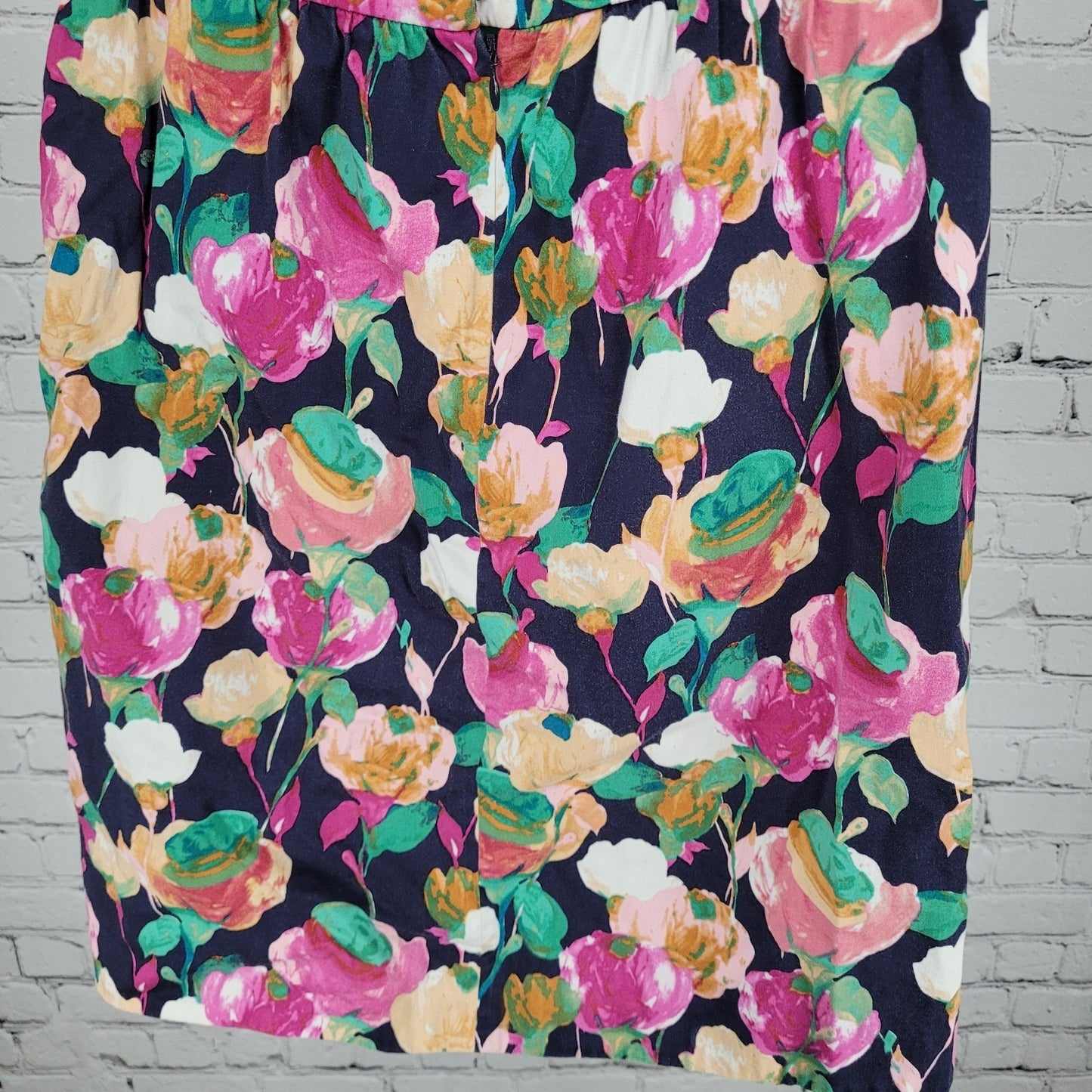 J.CREW Navy Floral Cotton Ruched Pockets Unlined A-Line Skirt Size 2 (26x21)