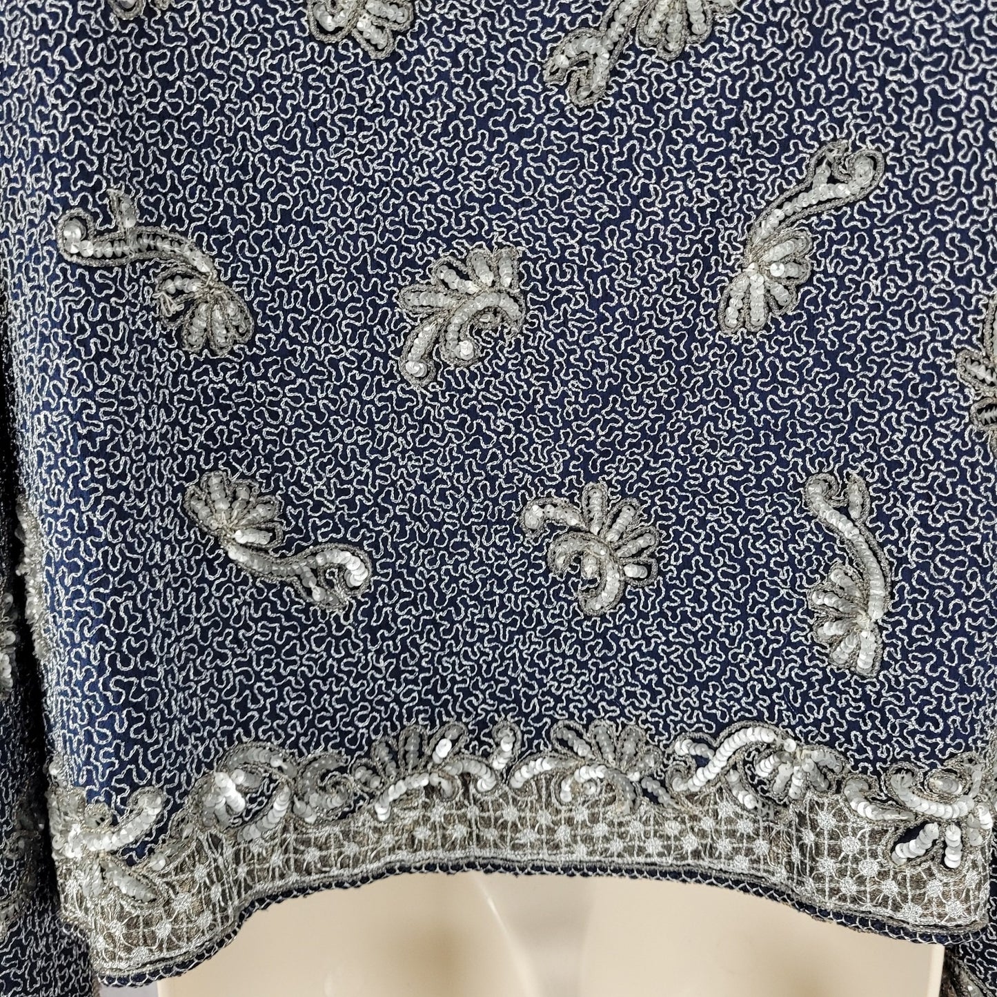 Adrianna Papell Blue Sequin Metallic Embellished Evening Jacket Size Medium M