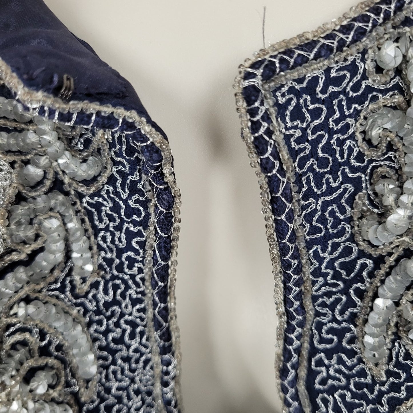 Adrianna Papell Blue Sequin Metallic Embellished Evening Jacket Size Medium M