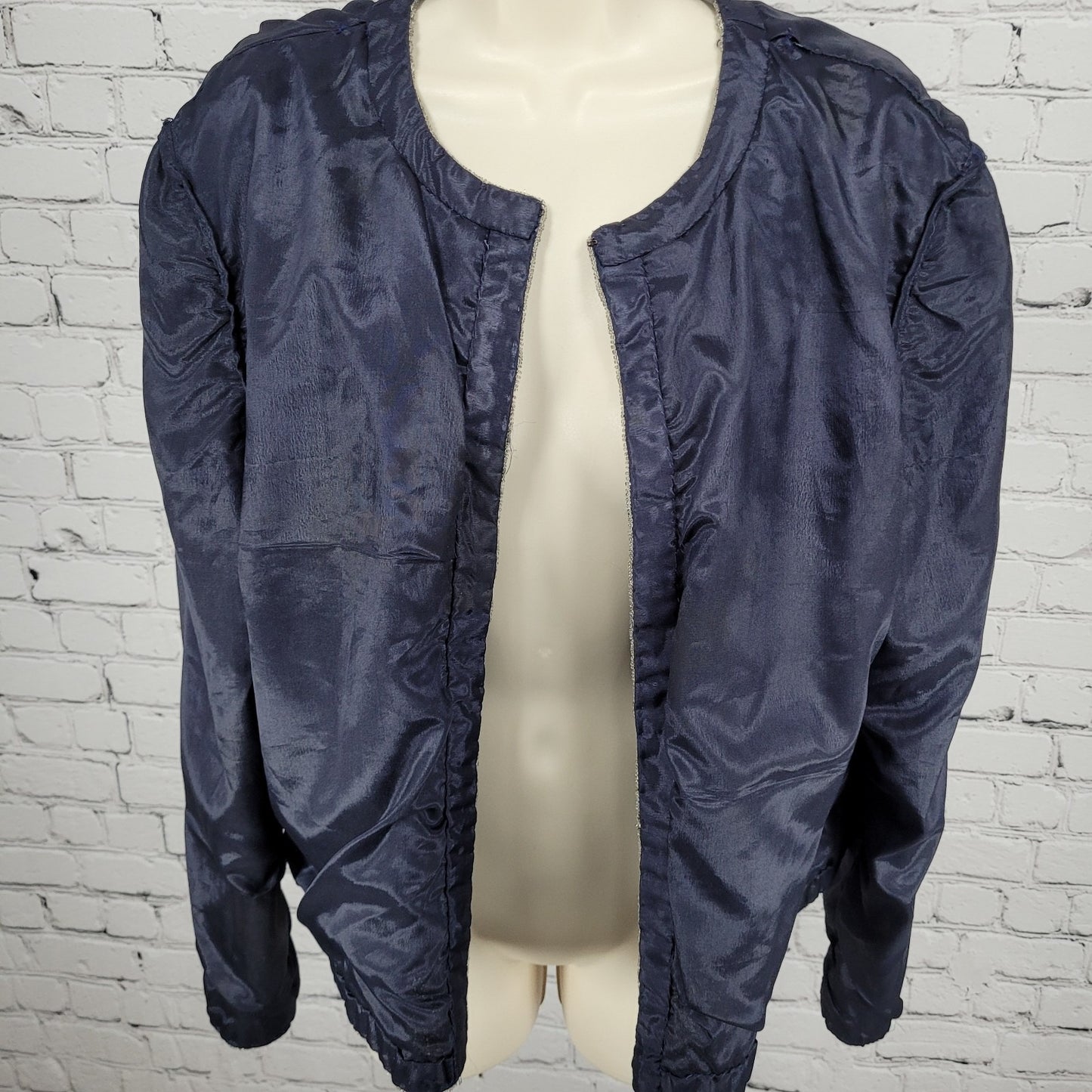 Adrianna Papell Blue Sequin Metallic Embellished Evening Jacket Size Medium M