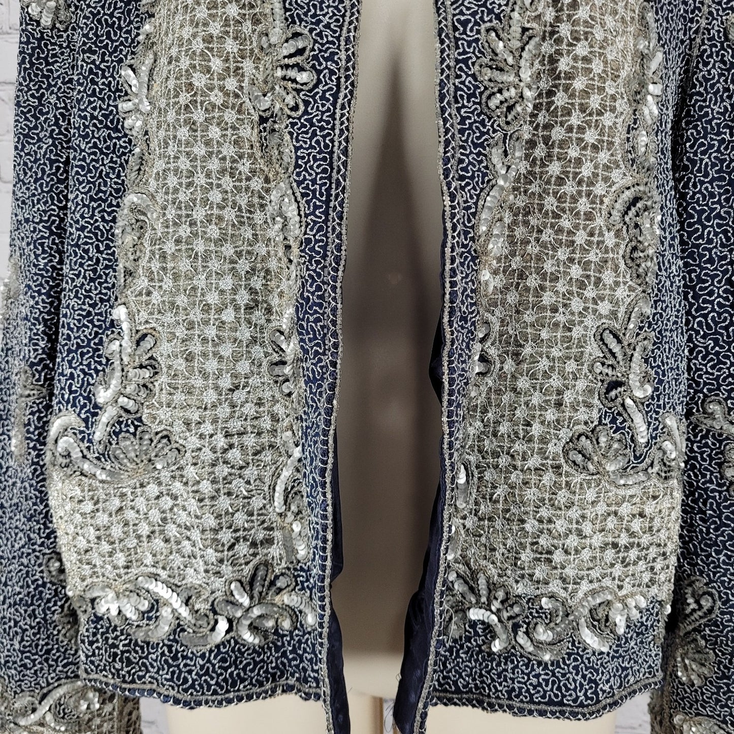 Adrianna Papell Blue Sequin Metallic Embellished Evening Jacket Size Medium M