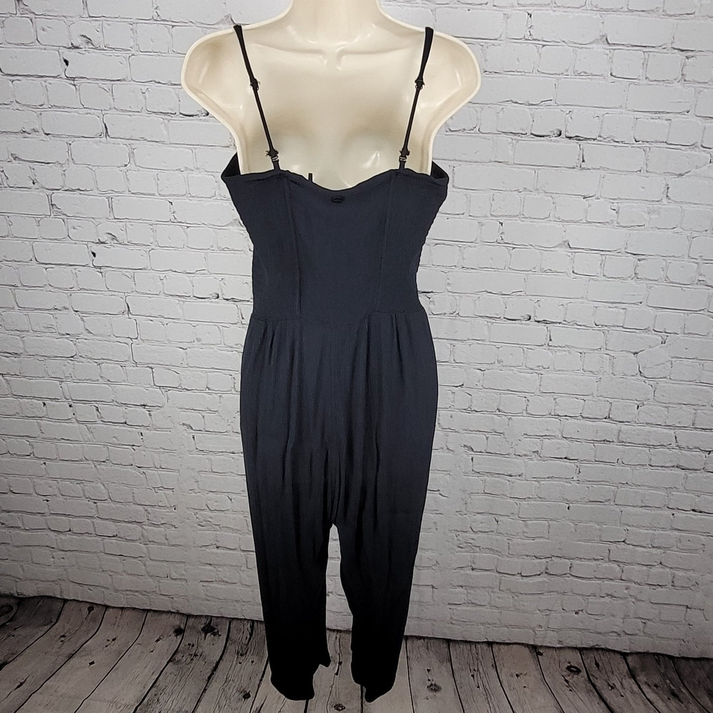 prAna Black Smocked Boho Strappy Adjustable Pockets Crop 1 Piece Jumper Size XL