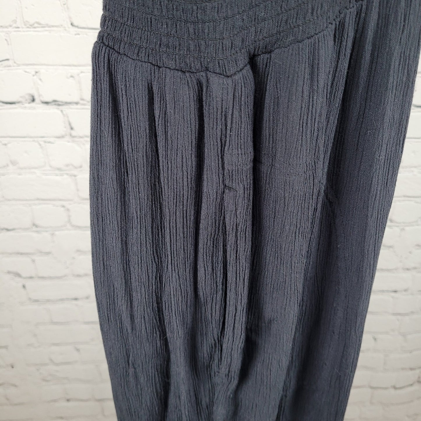 prAna Black Smocked Boho Strappy Adjustable Pockets Crop 1 Piece Jumper Size XL