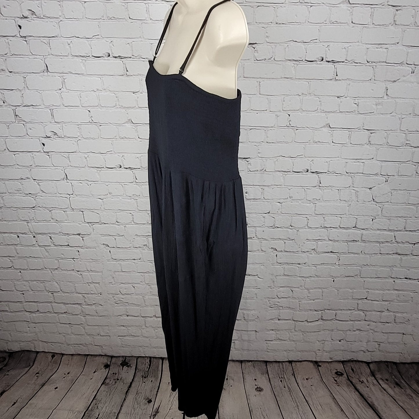 prAna Black Smocked Boho Strappy Adjustable Pockets Crop 1 Piece Jumper Size XL