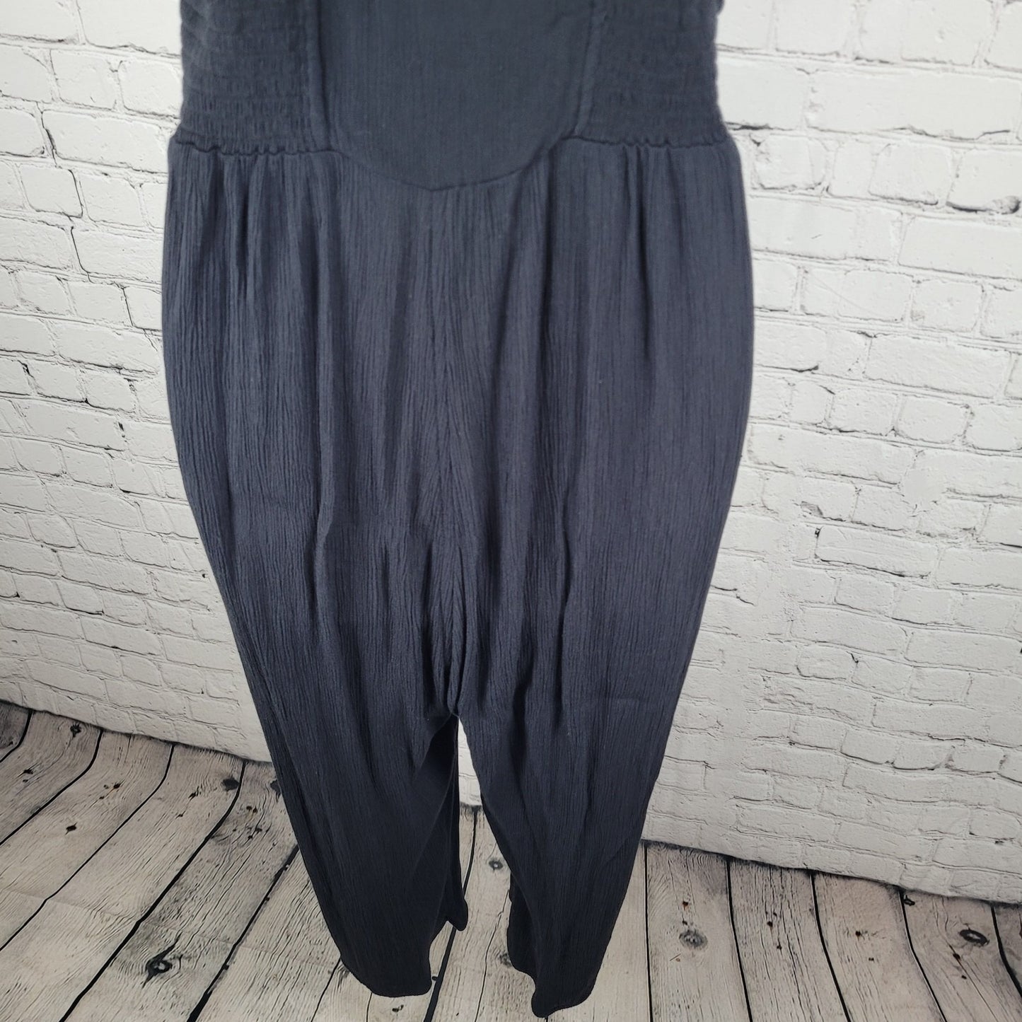 prAna Black Smocked Boho Strappy Adjustable Pockets Crop 1 Piece Jumper Size XL