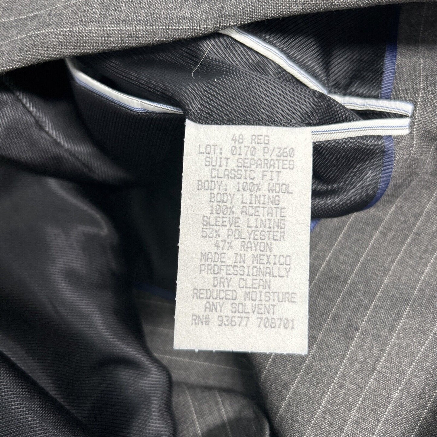 Stafford Tailored Culture Gray Wool Stripe Two Button Blazer Jacket Men’s 48R