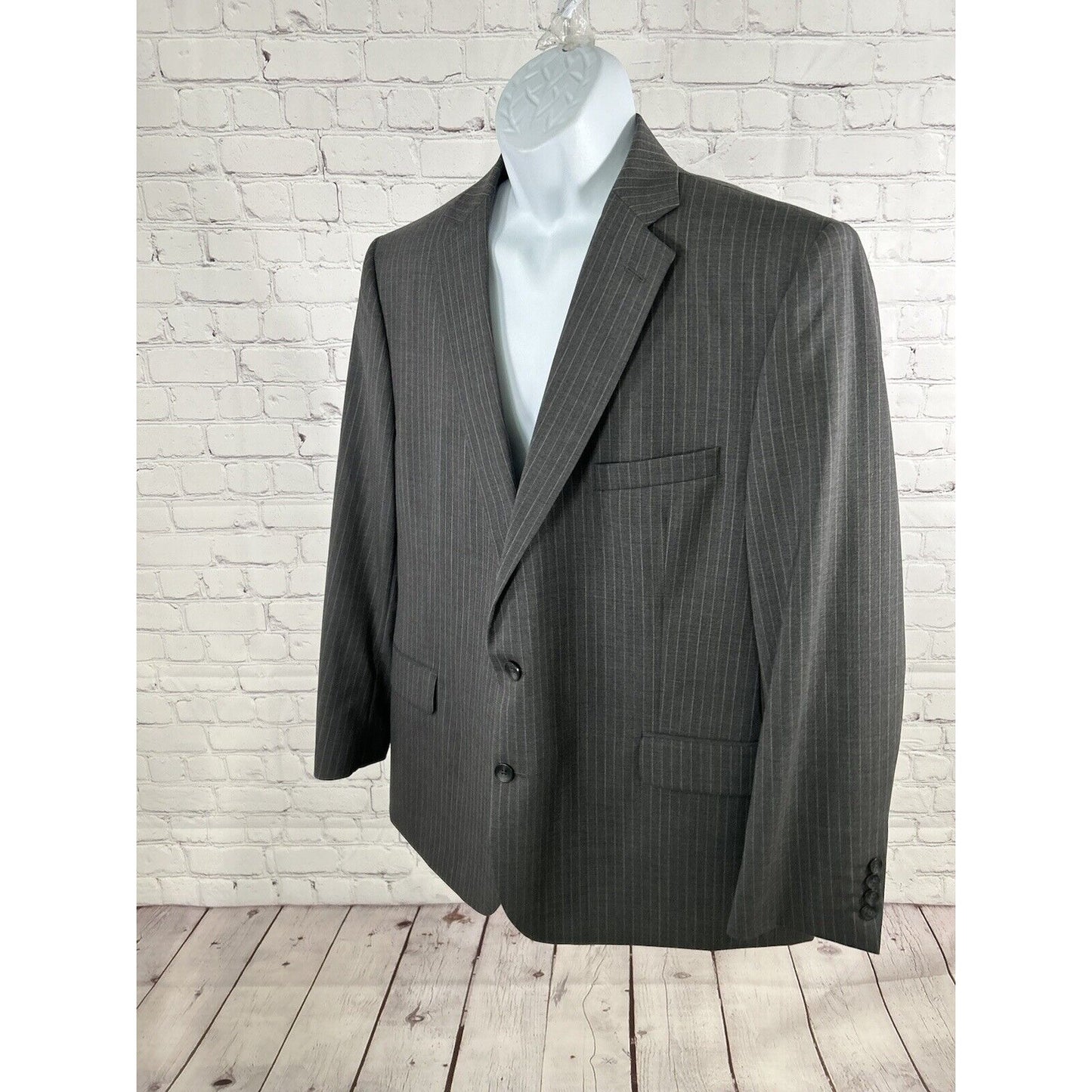Stafford Tailored Culture Gray Wool Stripe Two Button Blazer Jacket Men’s 48R