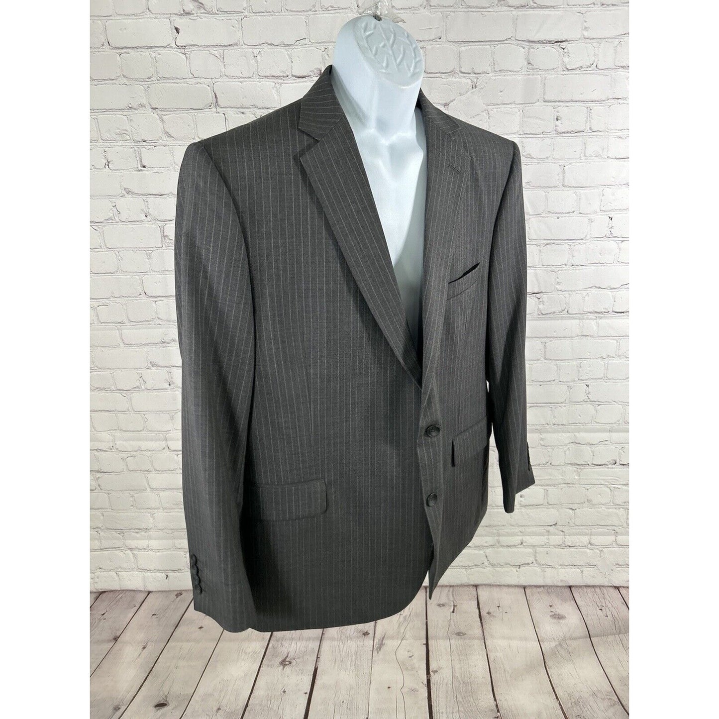 Stafford Tailored Culture Gray Wool Stripe Two Button Blazer Jacket Men’s 48R
