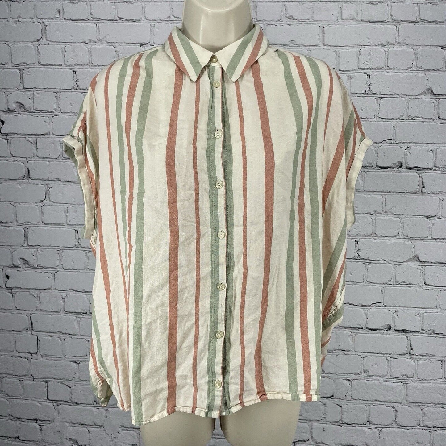 Madewell Striped Lightweight Boxy Collared Button Up Blouse Top Size Large L